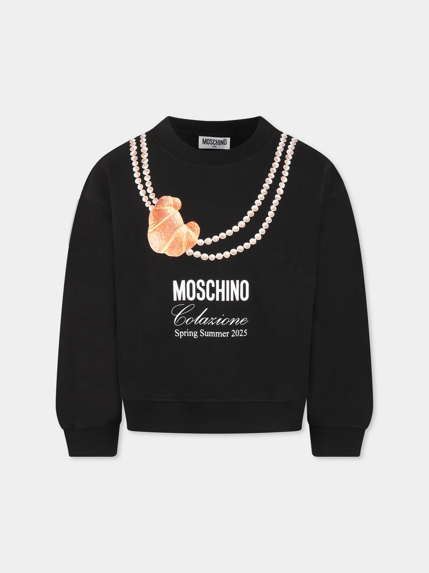 Felpa nera per bambina con stampa cornetto italiano,Moschino Kids,HDF068 LCA52 60100
