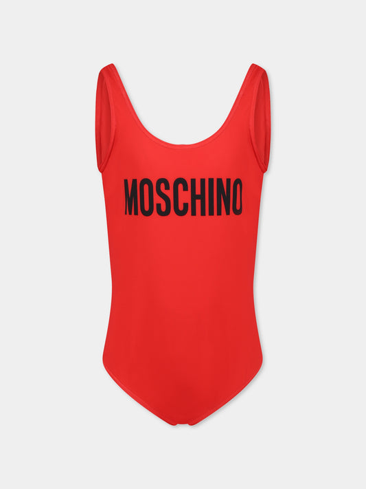 Costume intero rosso per bambina con logo,Moschino Kids,HDL013 LKA00 50109