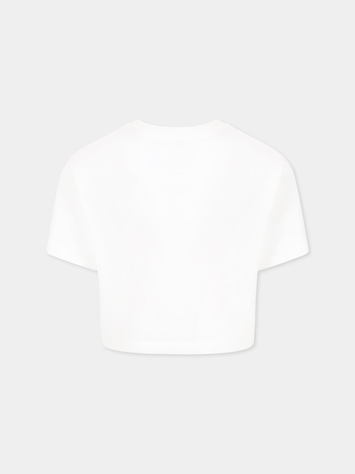 T-shirt crop bianca per bambina con Teddy Bear,Moschino Kids,HDM06O LBA00 10101