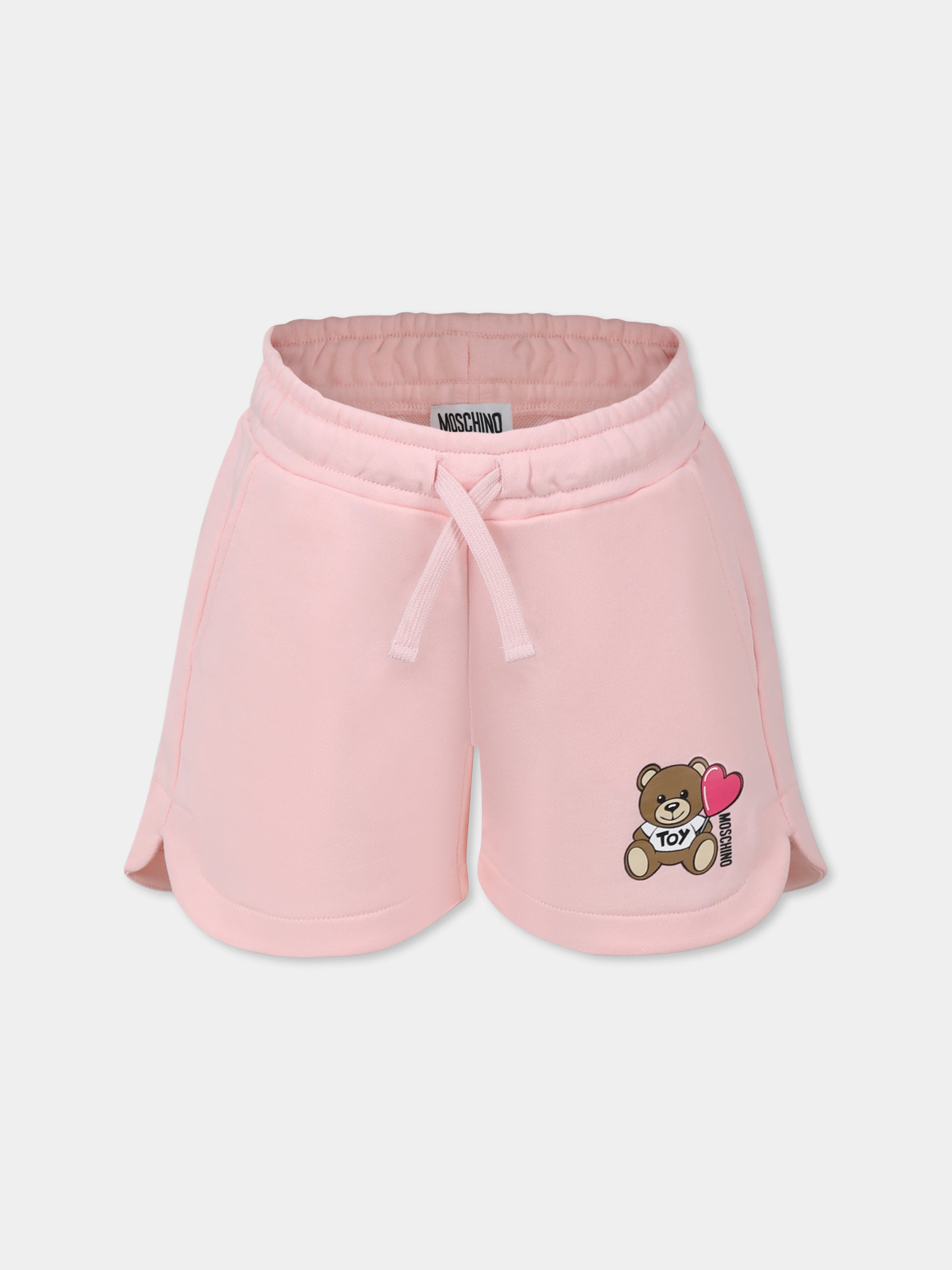 Shorts rosa per bambina con Teddy Bear e cuore,Moschino Kids,HDQ01M LCA52 50209