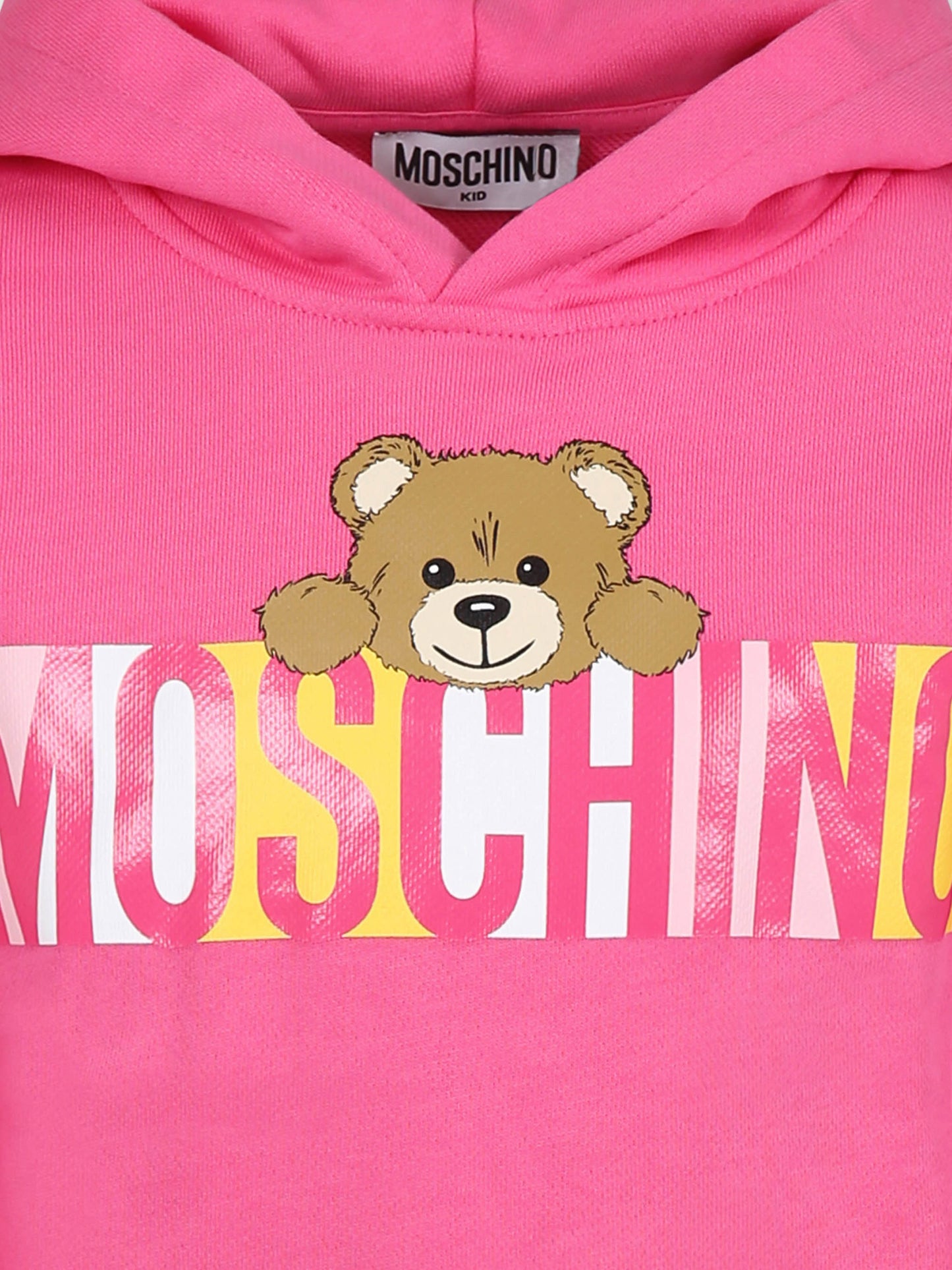 Felpa fucsia per bambina con Teddy Bear e logo,Moschino Kids,HPF07K LCA52 50533