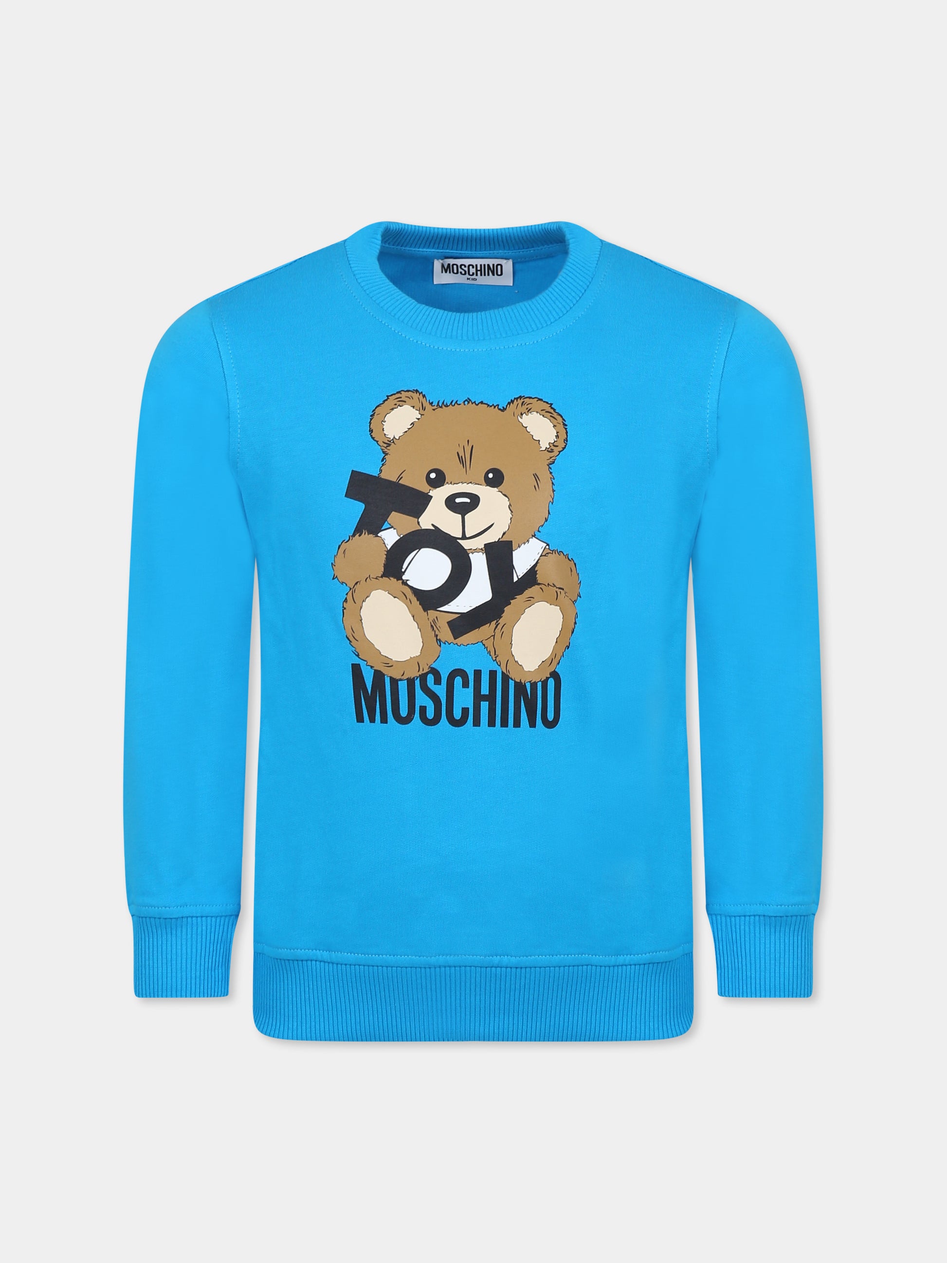 Felpa azzurra per bambini con Teddy Bear,Moschino Kids,HUF08V LCA19 41047