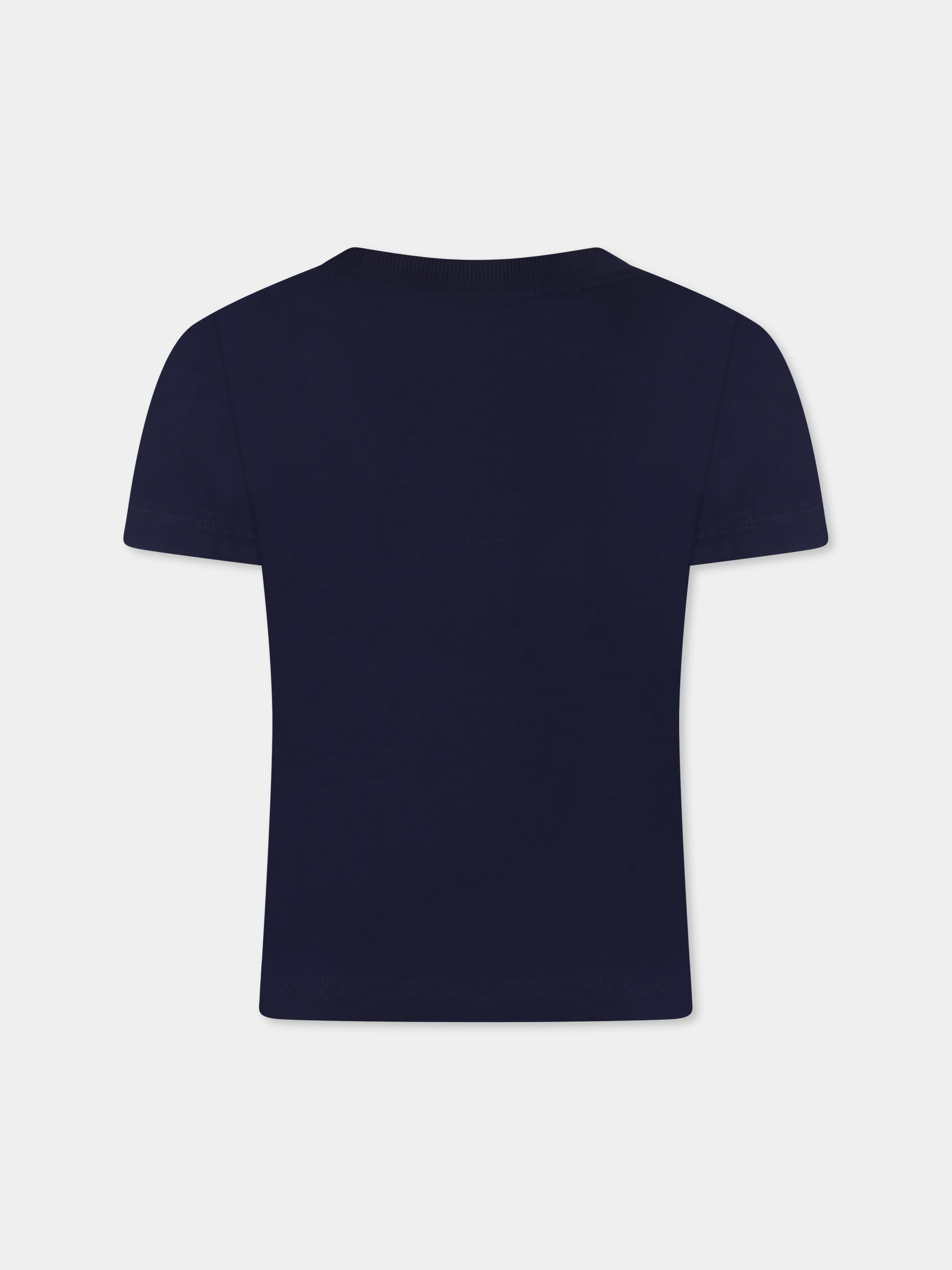 T-shirt blu per bambino con tre Teddy Bears,Moschino Kids,HUM059 LAA23 40016