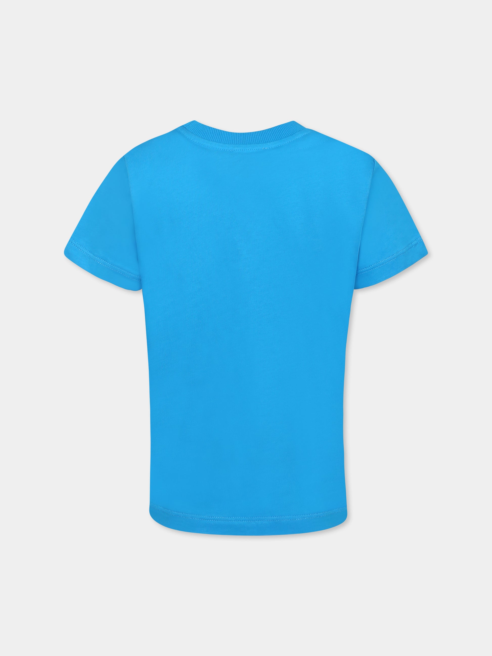 T-shirt azzurra per bambino con Teddy Bear e stampa spiaggia,Moschino Kids,HYM04K LAA24 41047