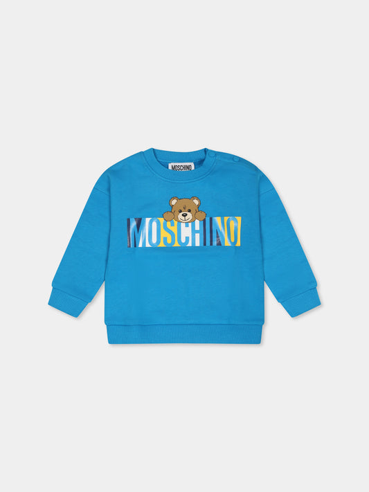 Felpa azzurra per neonato con Teddy Bear,Moschino Kids,M5F03Q LCA52 41047