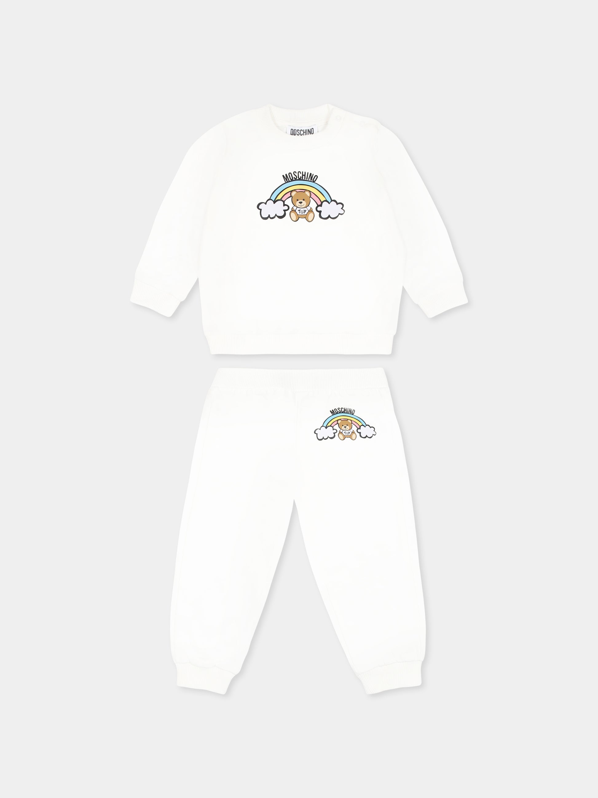 Completo avorio per neonata con Teddy Bear e arcobaleno,Moschino Kids,M7K02P LCA19 10063