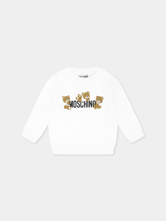 Felpa bianca per neonati con tre Teddy Bears,Moschino Kids,M9F04Q LCA19 10101