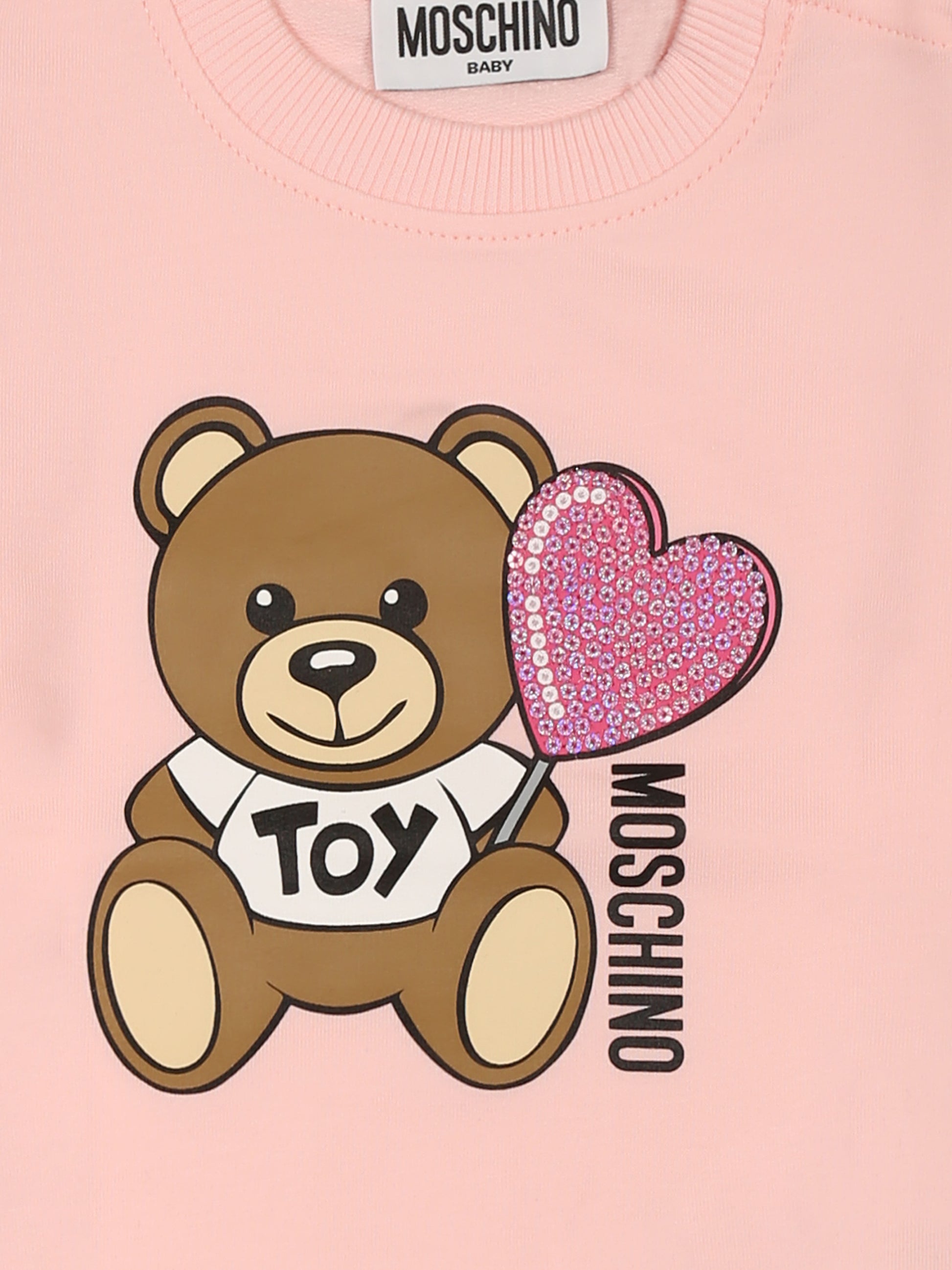 Felpa rosa per neonata con Teddy Bear e cuore,Moschino Kids,MDF02X LDA00 50209