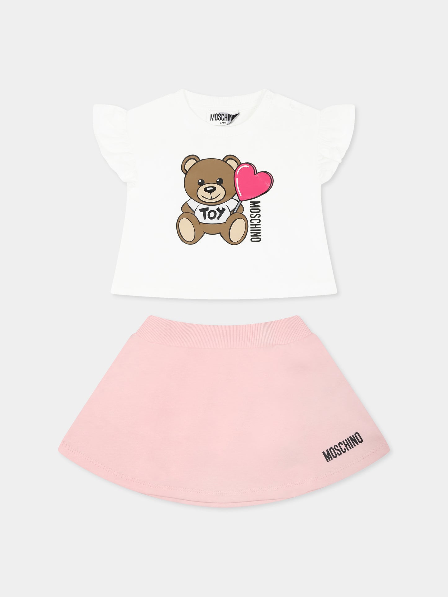 Completo multicolor per neonata con Teddy Bear e cuore,Moschino Kids,MDG01G LAA40 84324