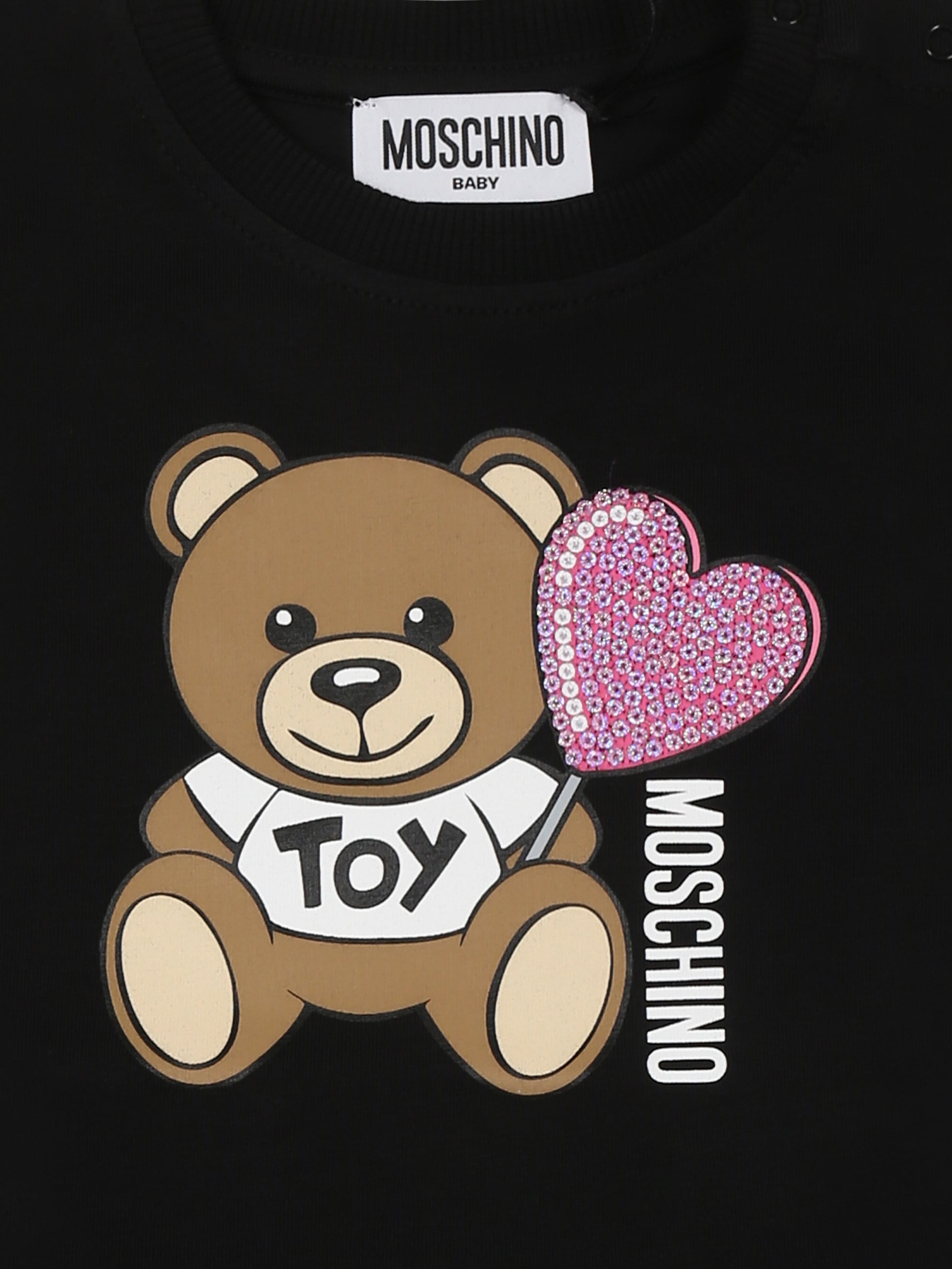 Vestito nero per neonata con Teddy Bear e cuore,Moschino Kids,MDV0C7 LBA00 60100