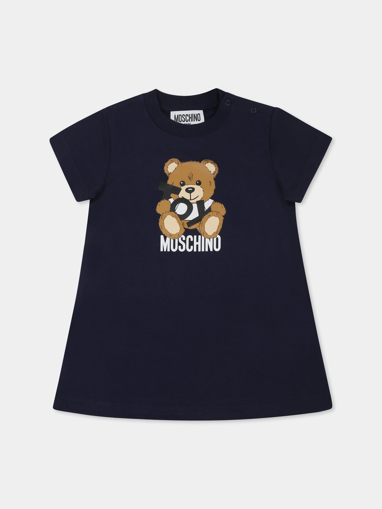 Vestito blu per neonata con Teddy Bear,Moschino Kids,MDV0C9 LCA19 40016