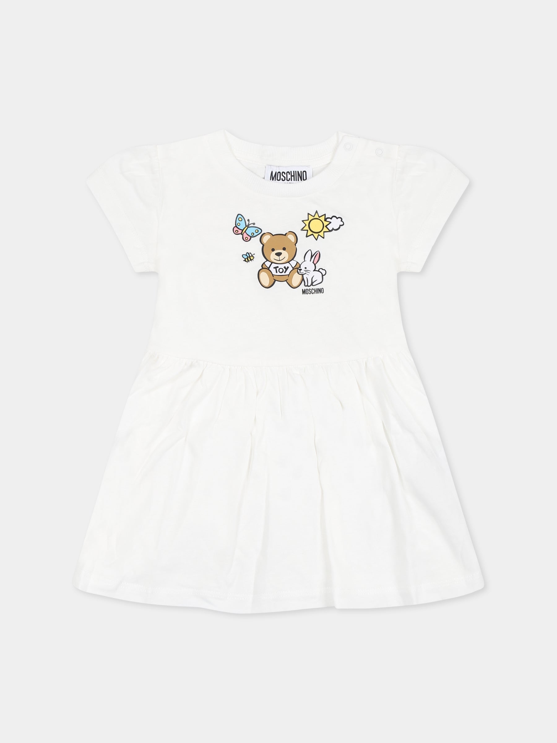 Vestito avorio per neonata con Teddy Bear,Moschino Kids,MDV0CA LAA03 10063