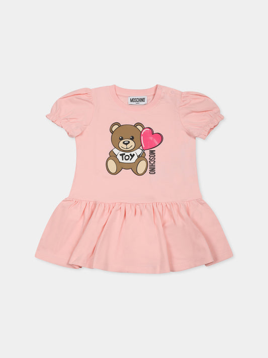 Vestito rosa per neonata con Teddy Bear,Moschino Kids,MDV0CK LBA00 50209