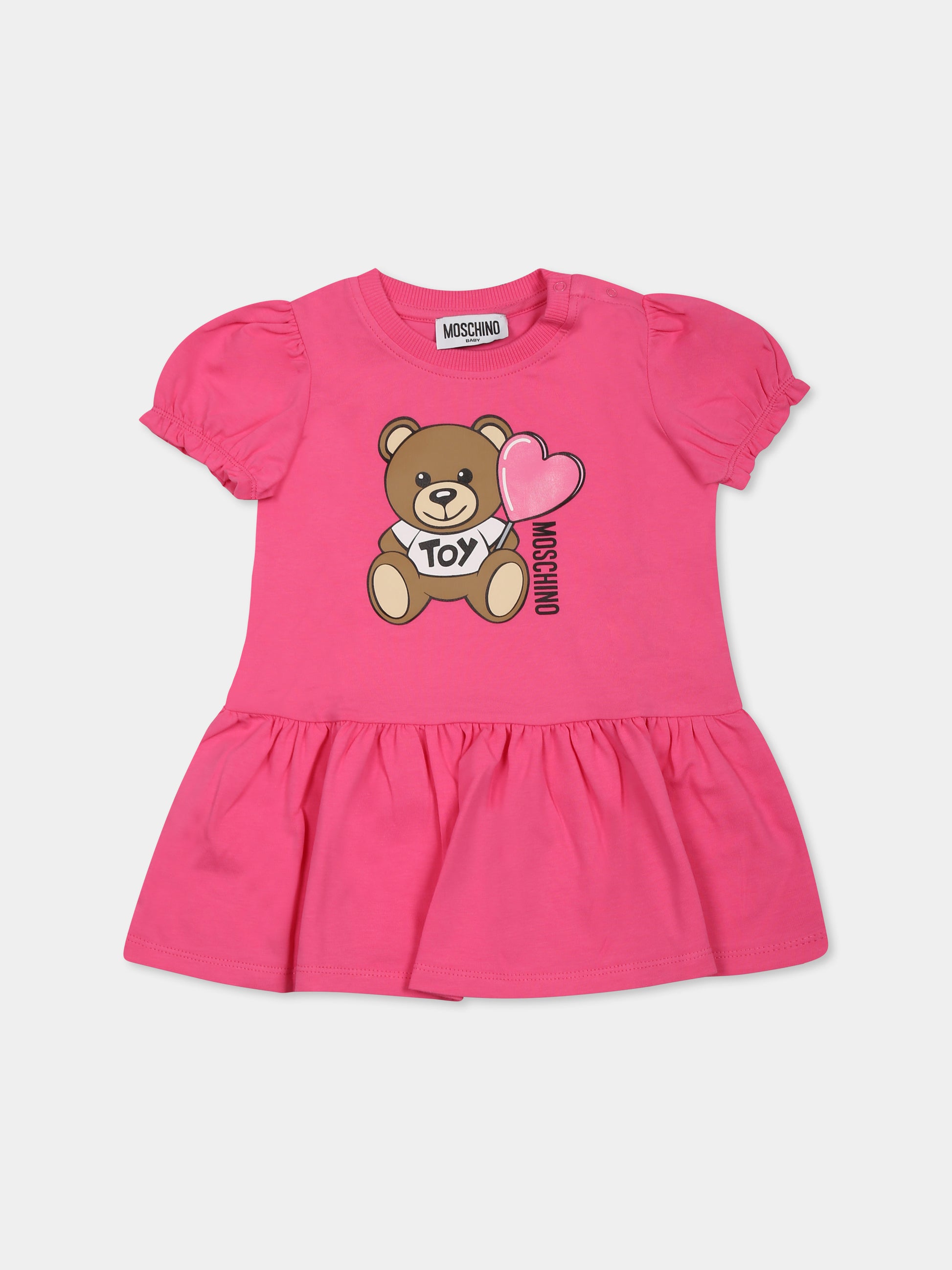 Vestito fucsia per neonata con Teddy Bear,Moschino Kids,MDV0CK LBA00 50533