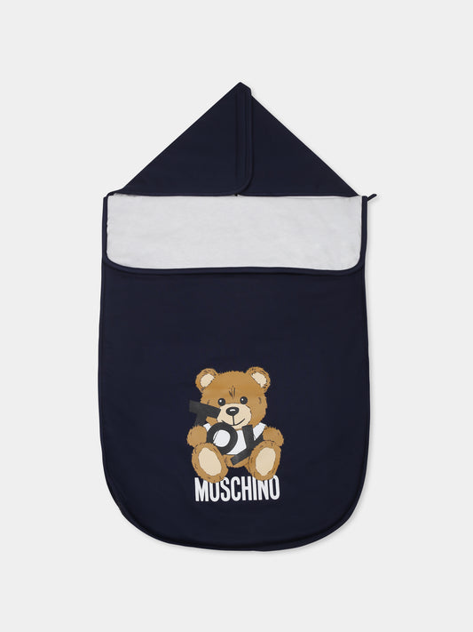 Sacco nanna blu per neonati con Teddy Bear,Moschino Kids,MME00P LCA19 40016