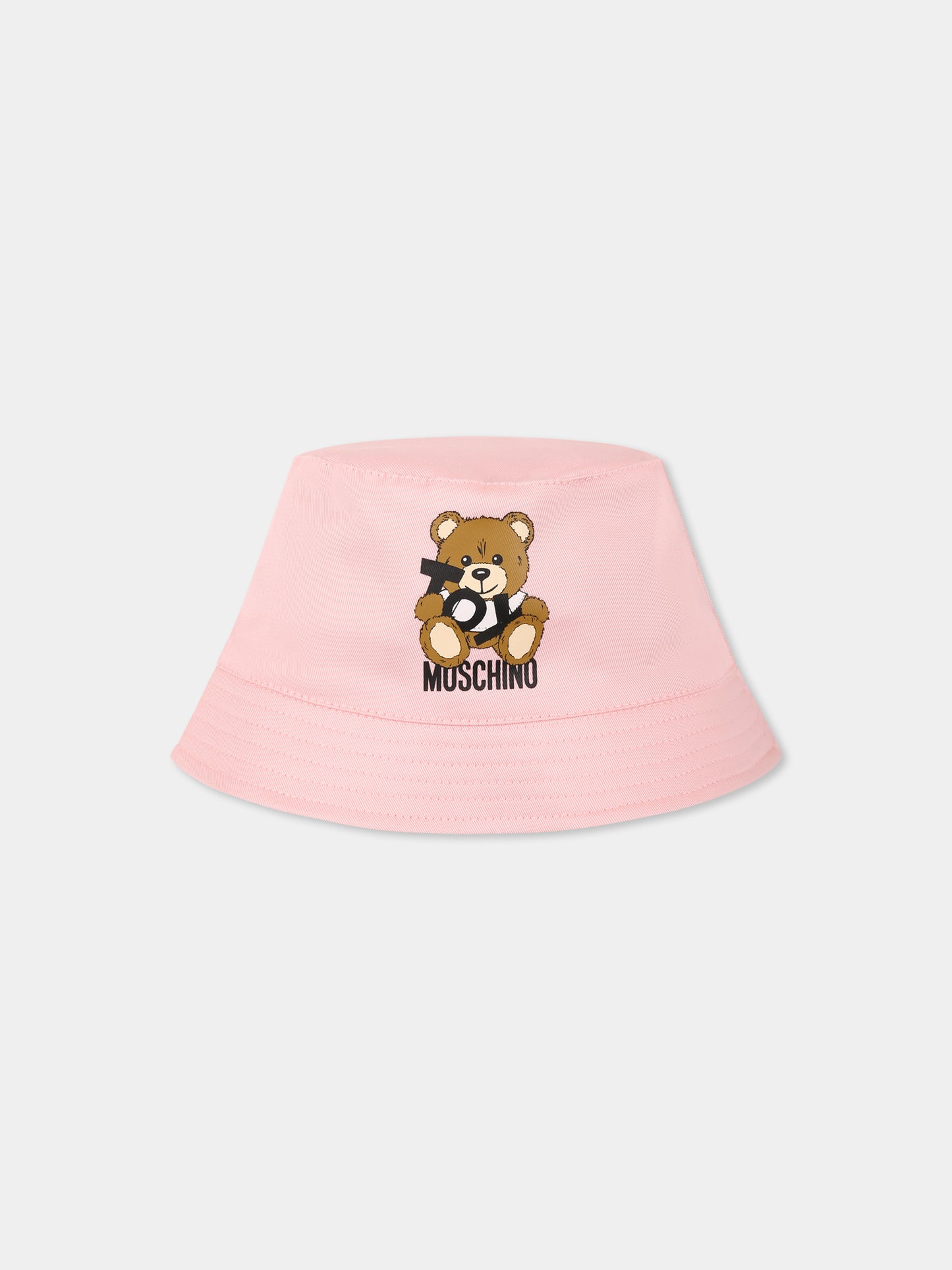 Cloche rosa per neonata con Teddy Bear e logo nero,Moschino Kids,MMX057 LPA01 50209