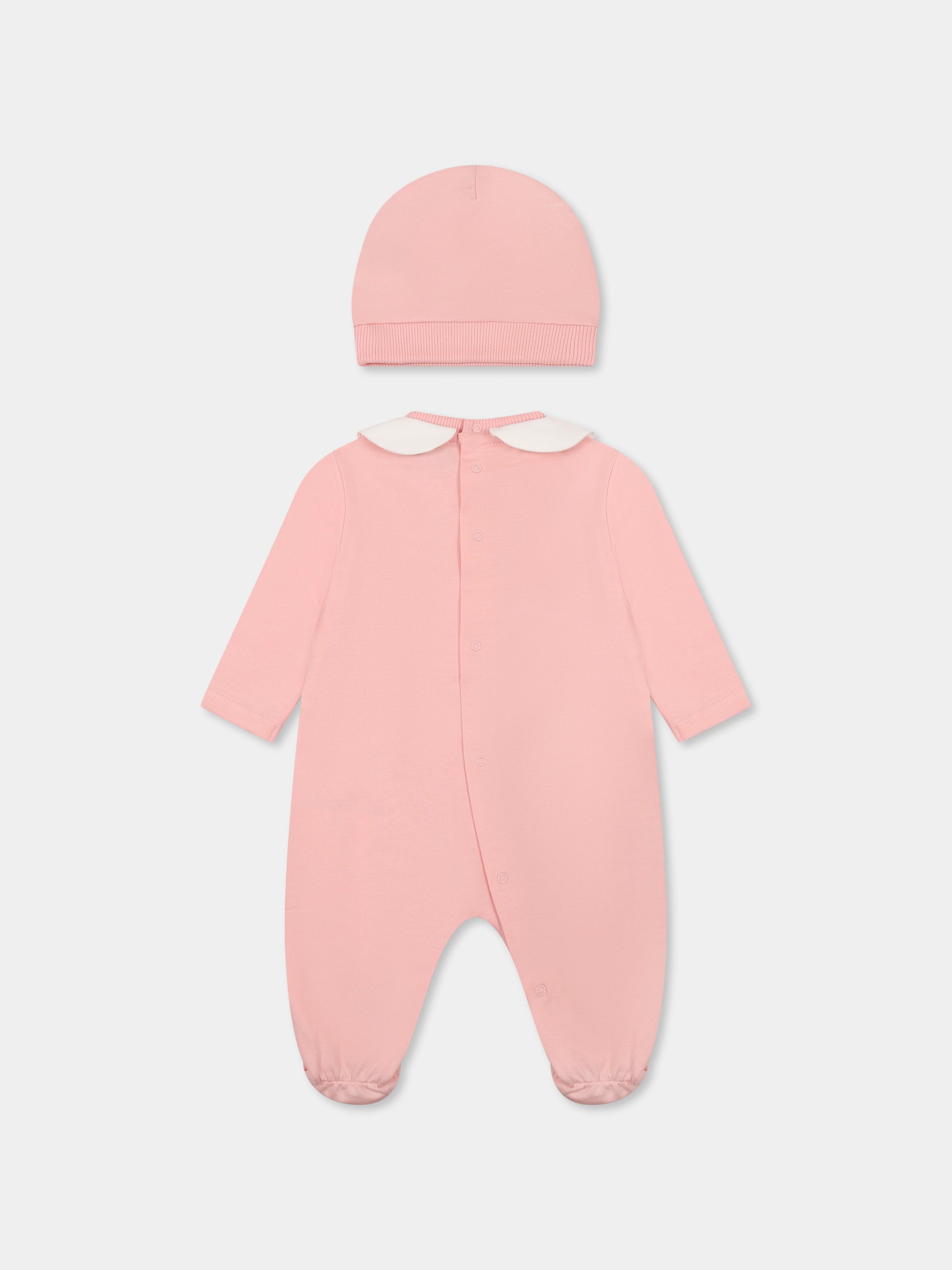 Set tutina rosa per neonata con Teddy Bear e arcobaleno,Moschino Kids,MMY065 LCA19 50209