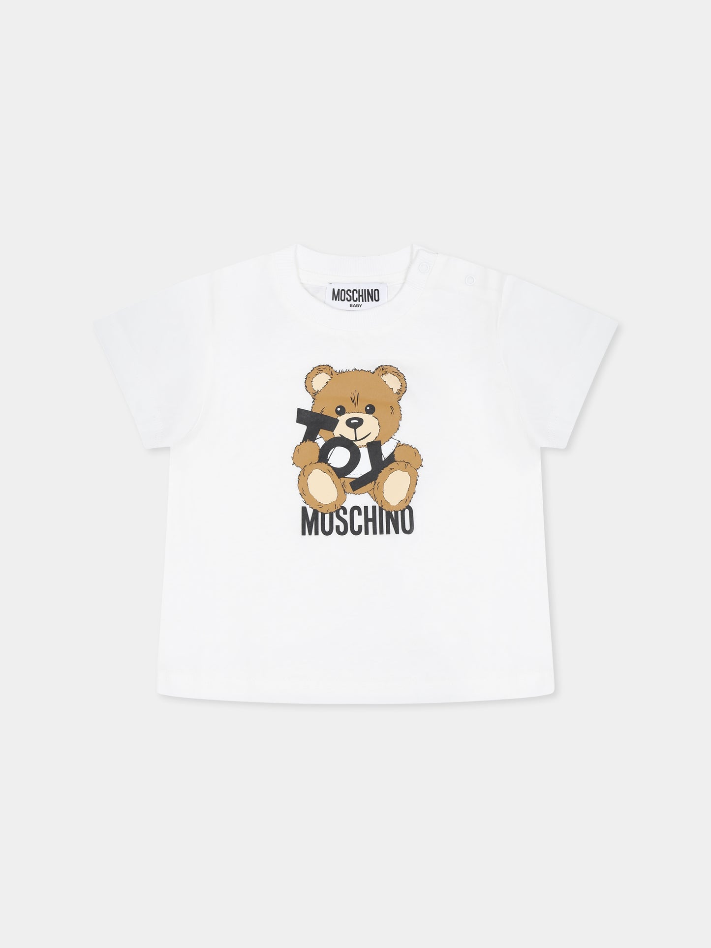 T-shirt bianca per neonati con Teddy Bear,Moschino Kids,MNM047 LAA03 10101