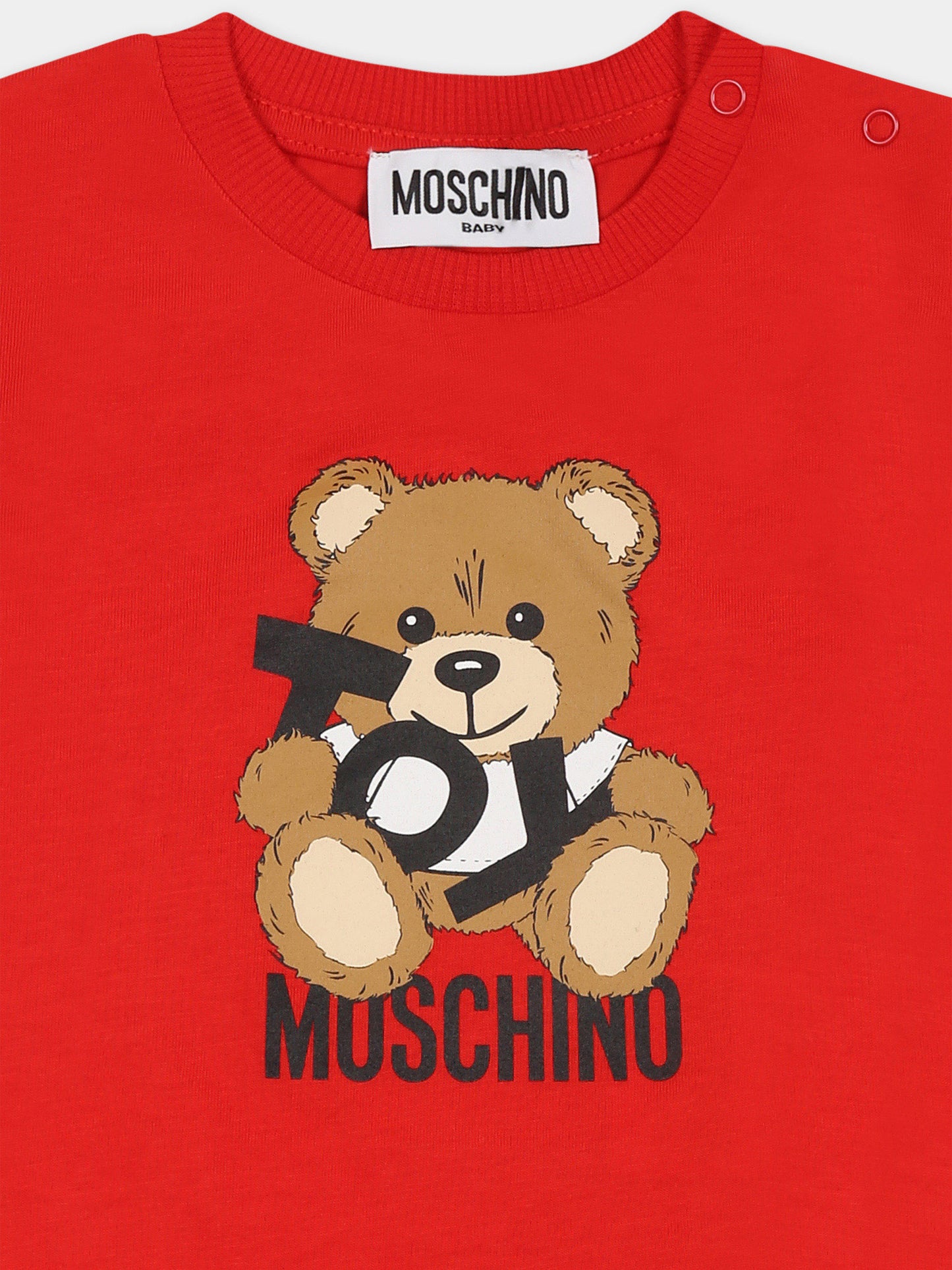 T-shirt rossa per neonati con Teddy Bear,Moschino Kids,MNM047 LAA03 50109