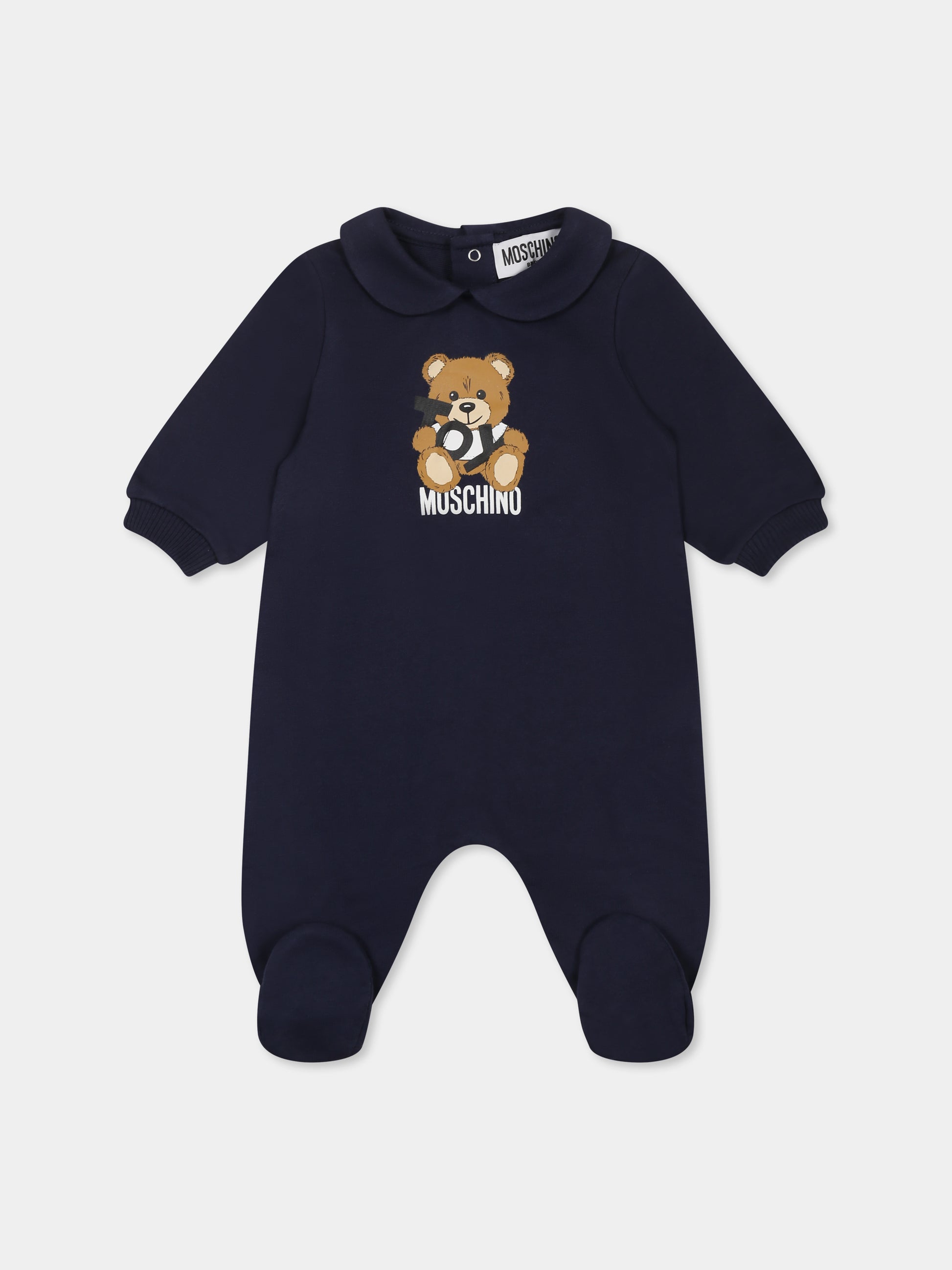 Set blu per neonato con Teddy Bear e logo,Moschino Kids,MNY04G LCA19 40016