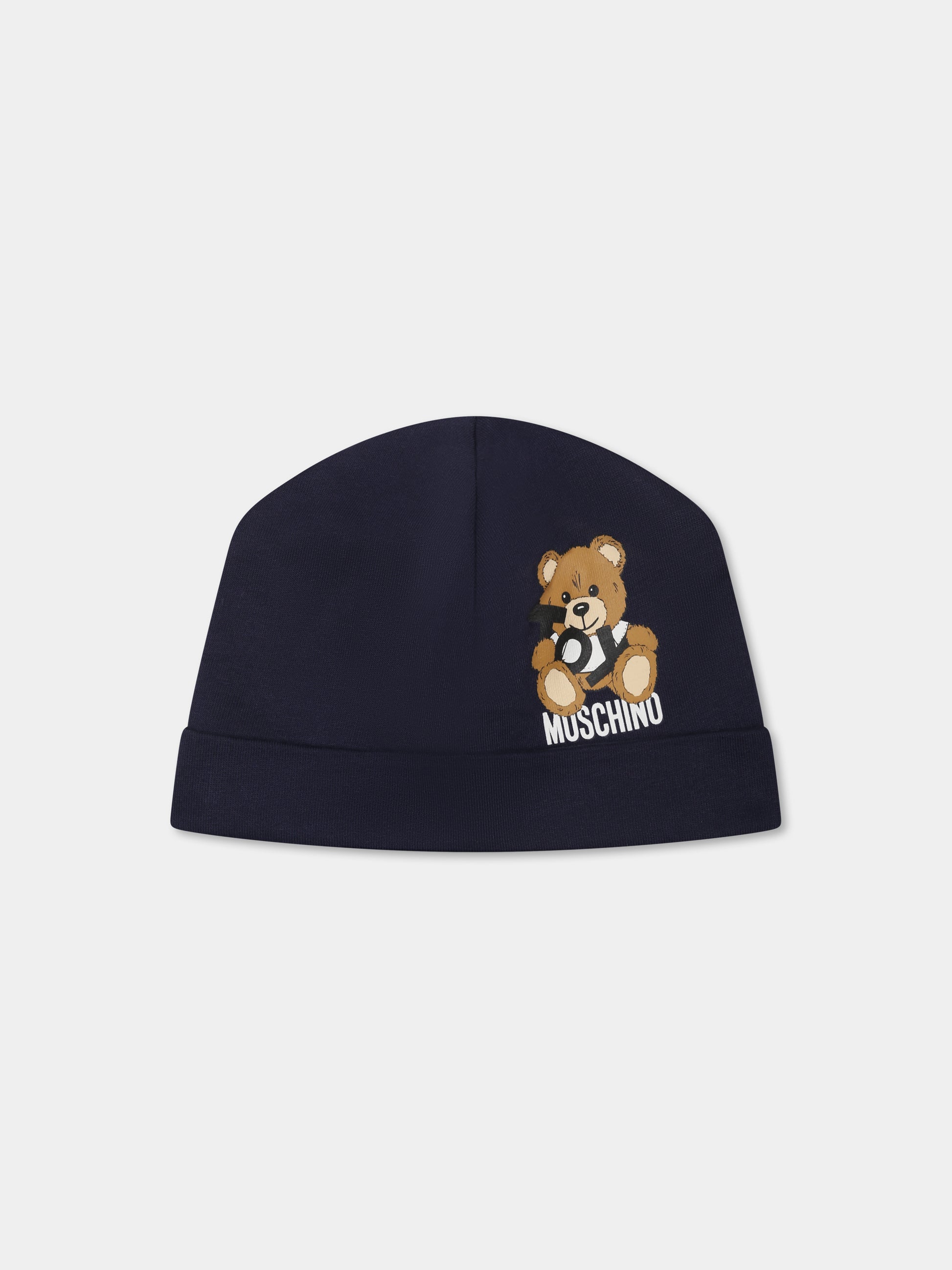 Set blu per neonato con Teddy Bear e logo,Moschino Kids,MNY04G LCA19 40016