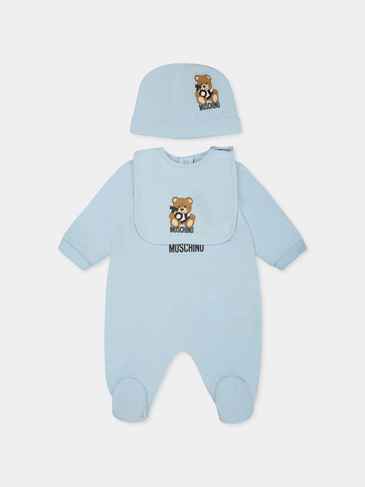 Set celeste per neonato con Teddy Bear e logo,Moschino Kids,MNY04G LCA19 40304