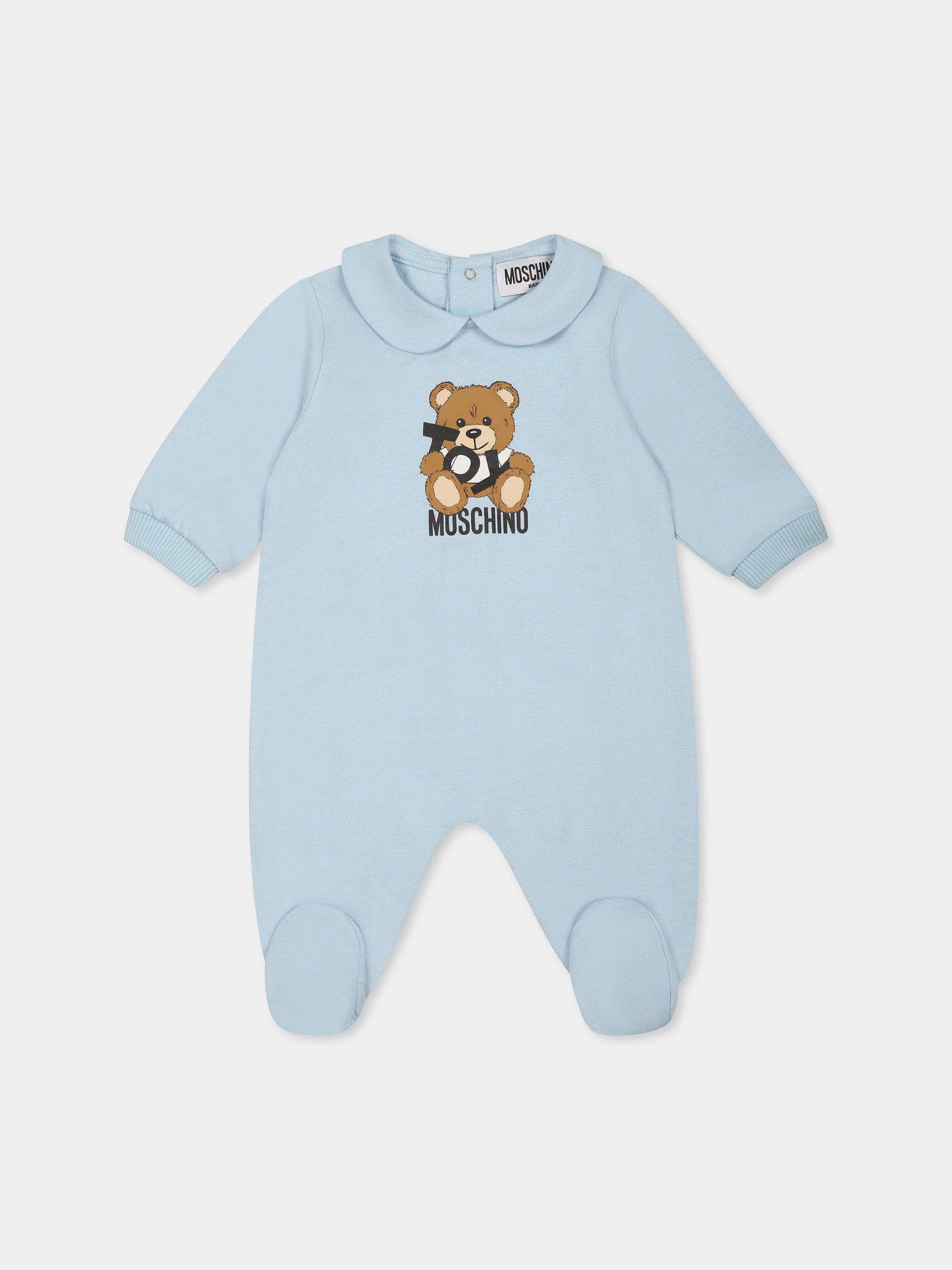 Set celeste per neonato con Teddy Bear e logo,Moschino Kids,MNY04G LCA19 40304
