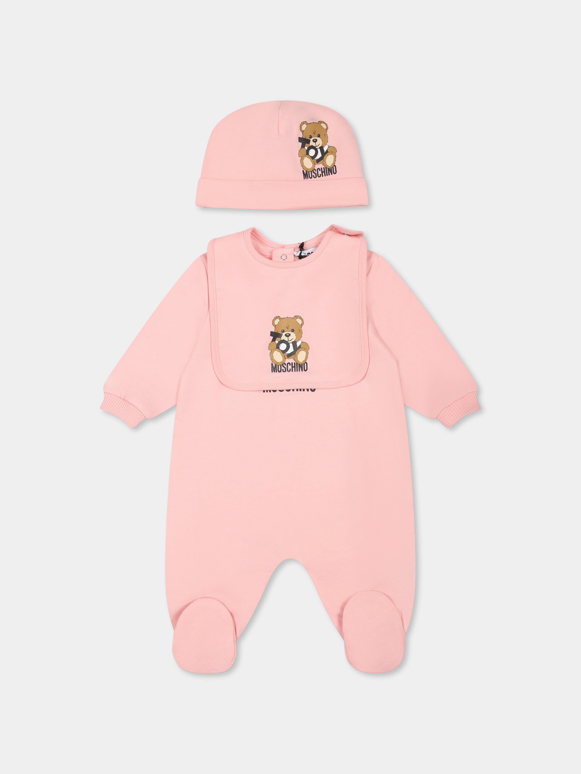 Set rosa per neonata con Teddy Bear e logo,Moschino Kids,MNY04G LCA19 50209