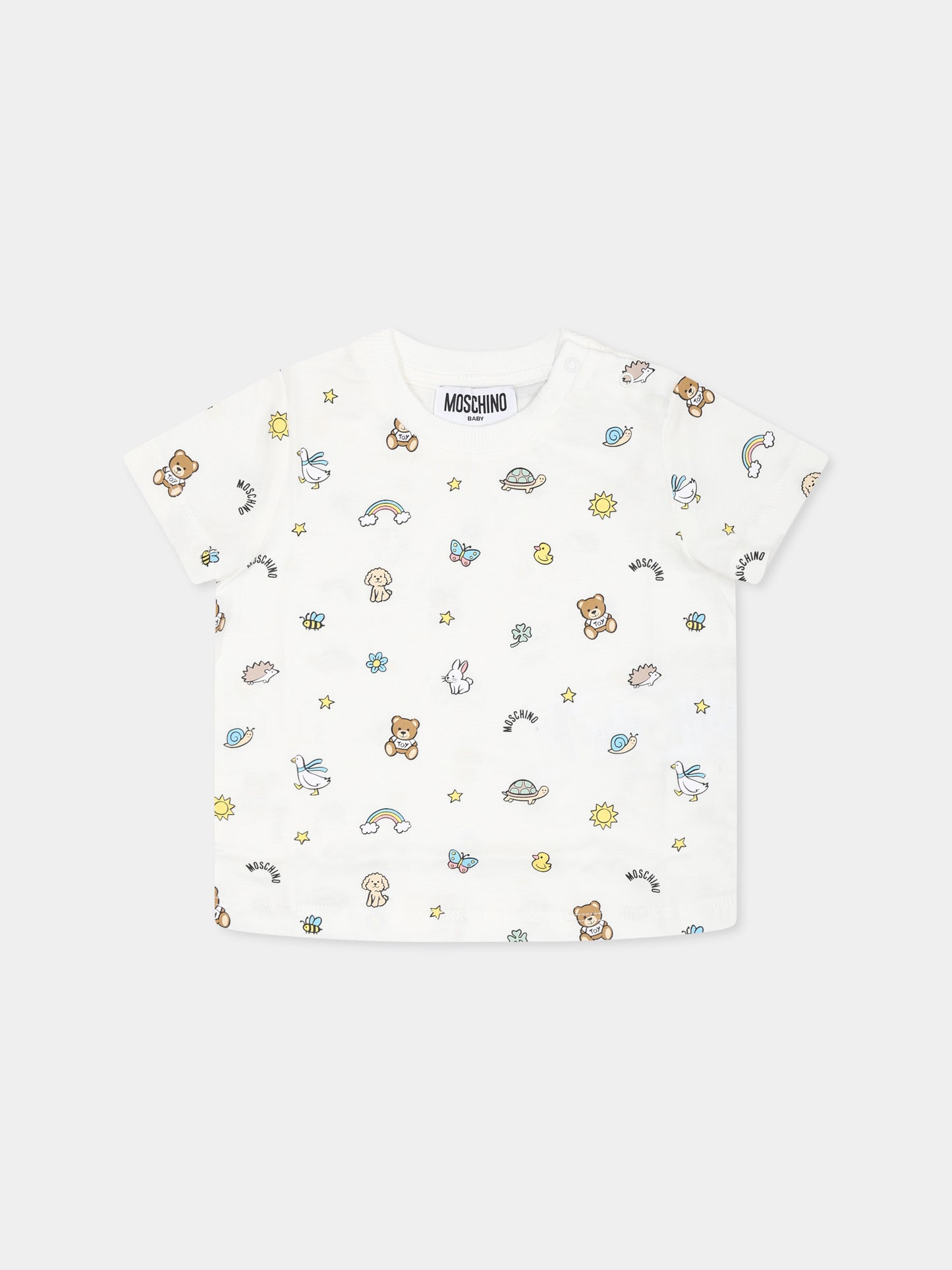 T-shirt avorio per neonati con Teddy Bear e stampa all over,Moschino Kids,MOM047 LABA6 83449