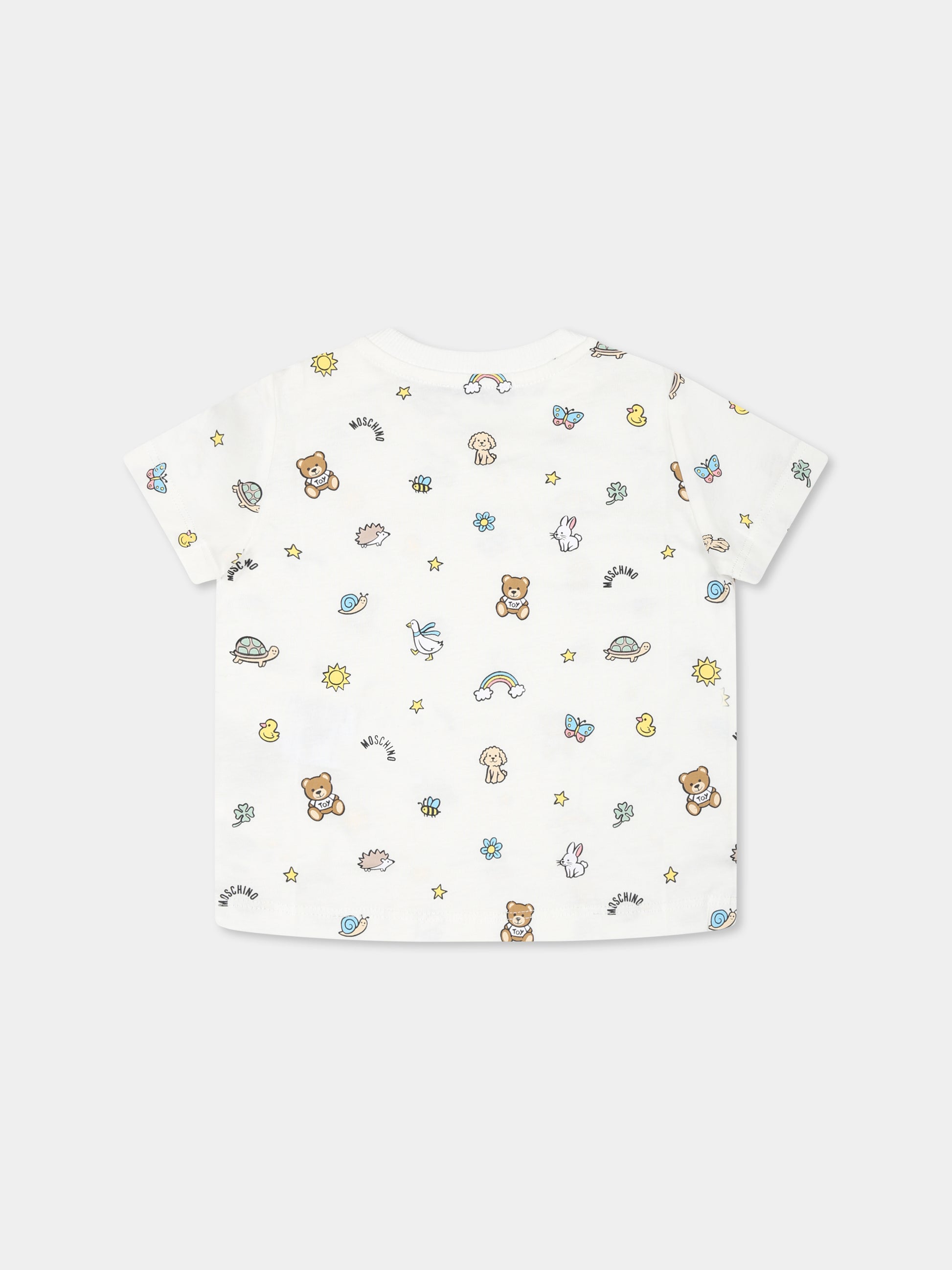 T-shirt avorio per neonati con Teddy Bear e stampa all over,Moschino Kids,MOM047 LABA6 83449