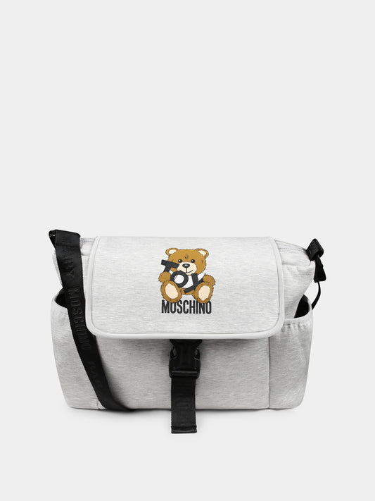 Grey mom bag for babykids with Teddy Bear and logo