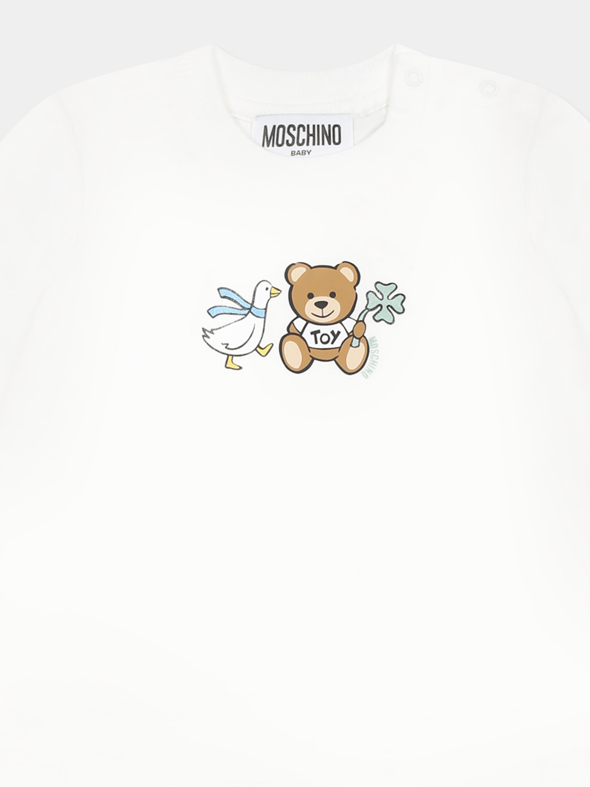 T-shirt avorio per neonati con Teddy Bear e oca,Moschino Kids,MTO00R LAA03 10063