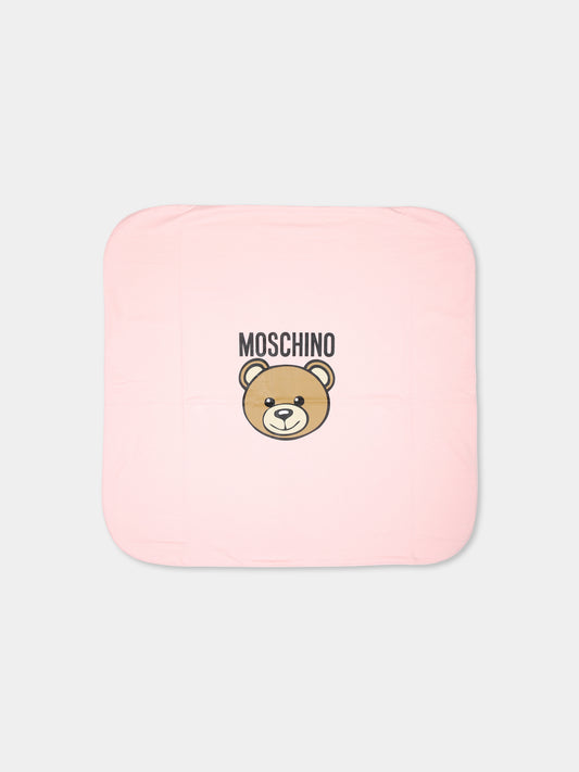 Coperta rosa per neonata con Teddy Bear e logo,Moschino Kids,MUB00J LCA19 50209