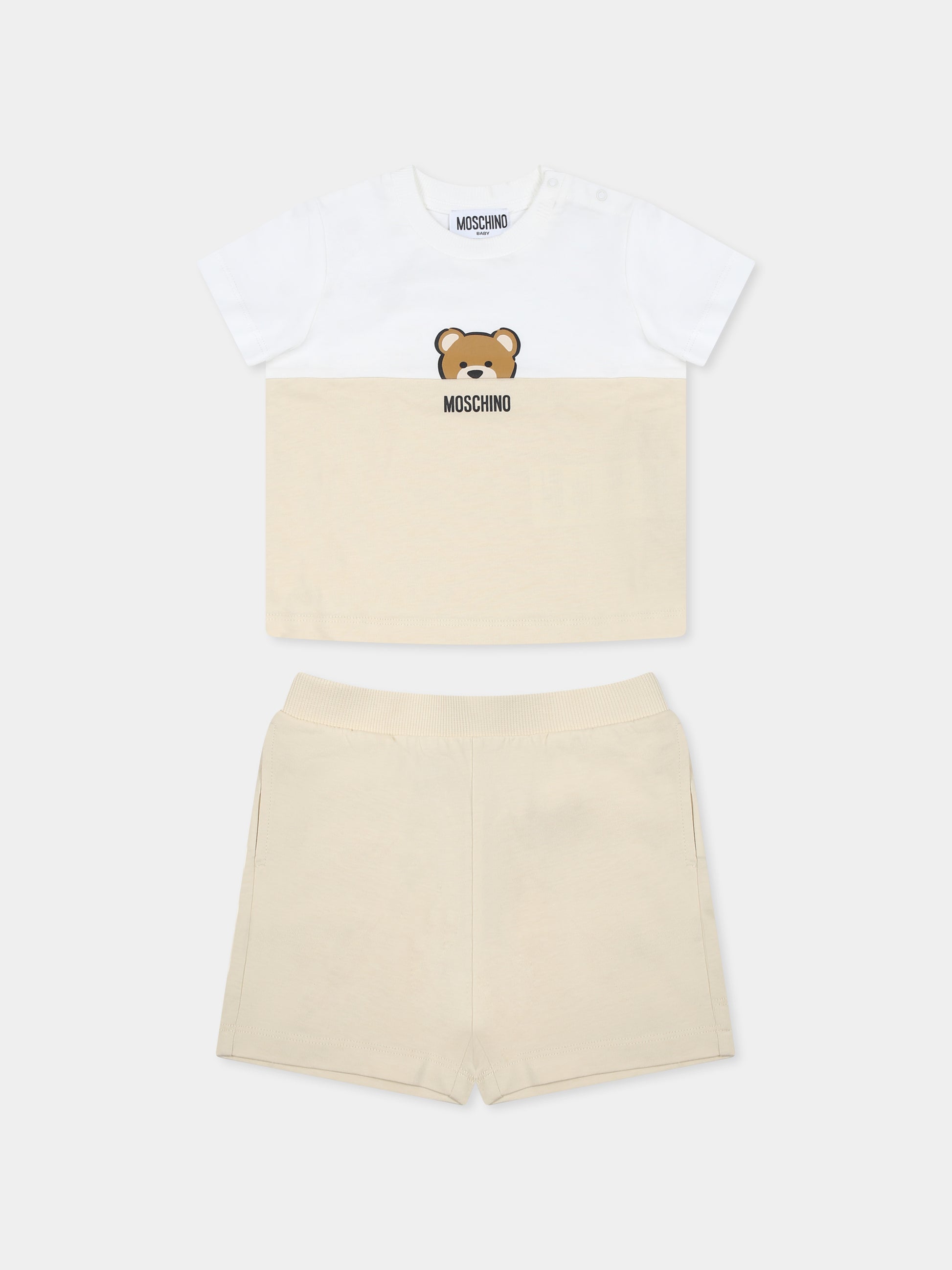 Completo beige per neonati con Teddy Bear,Moschino Kids,MUG01F LAA27 20404