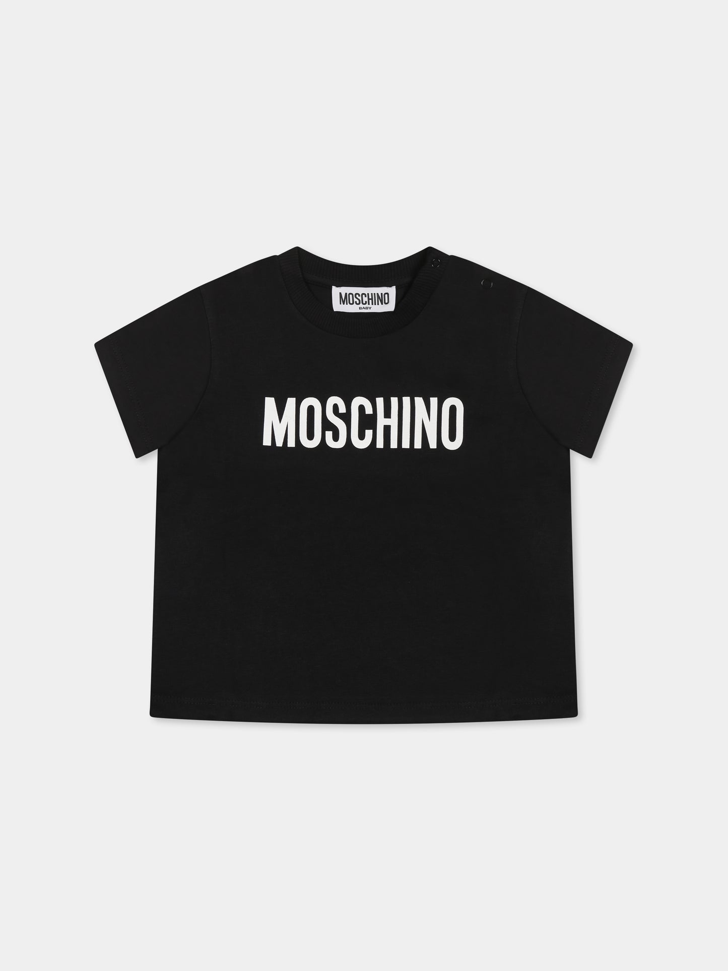 T-shirt nera per neonati con logo,Moschino Kids,MUM04F LAA02 60100