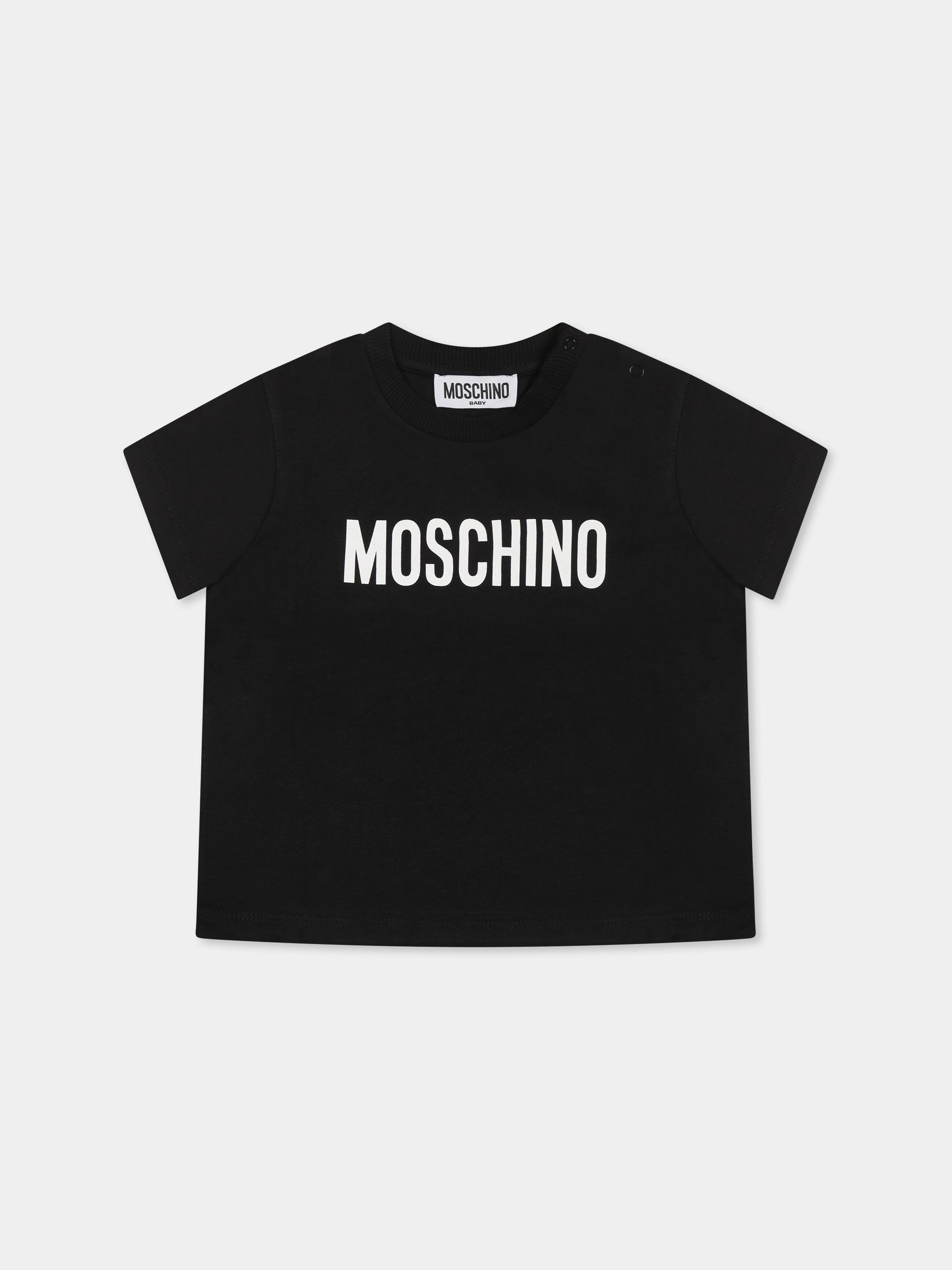 T-shirt nera per neonati con logo,Moschino Kids,MUM04F LAA02 60100