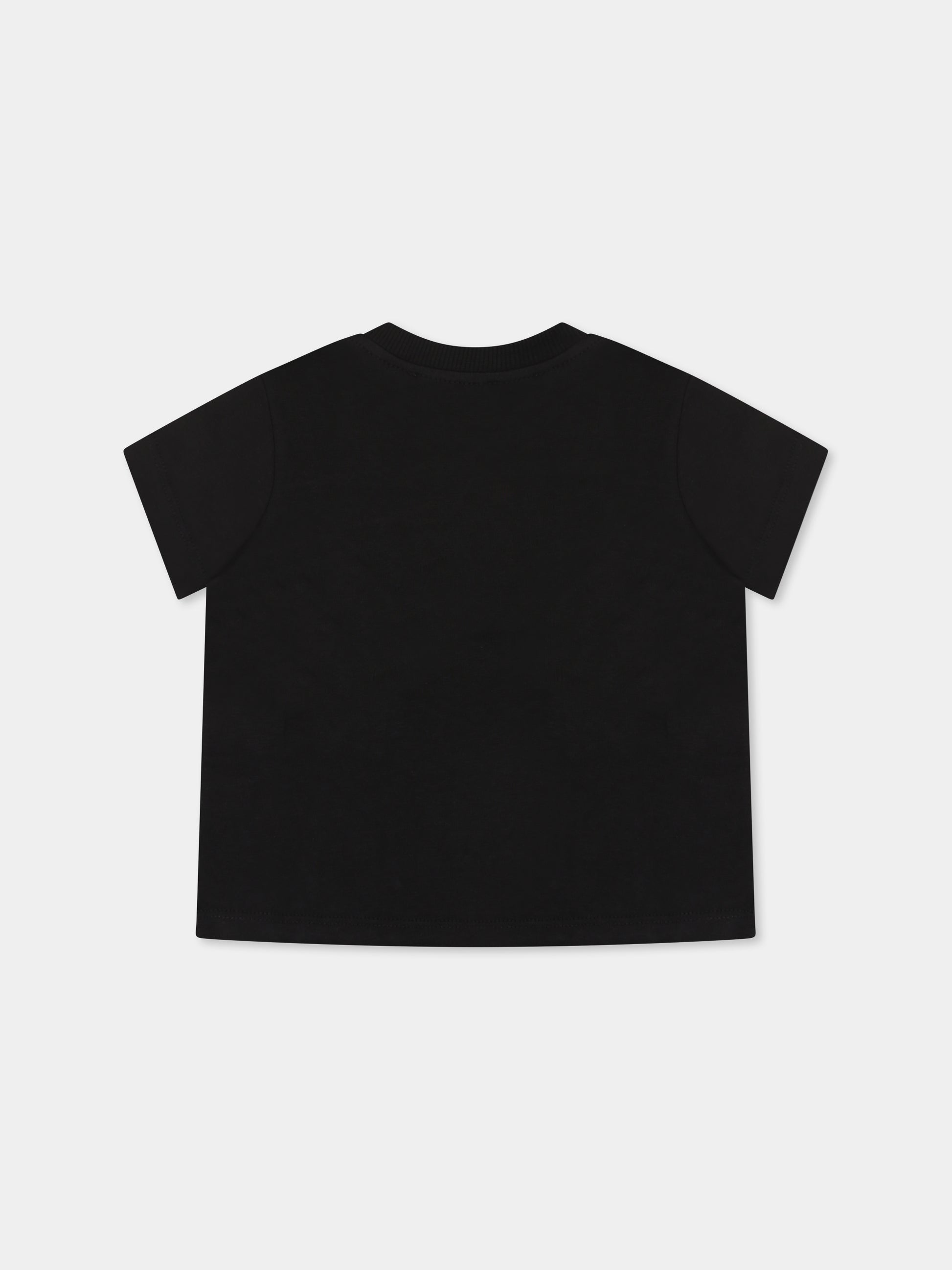 T-shirt nera per neonati con logo,Moschino Kids,MUM04F LAA02 60100