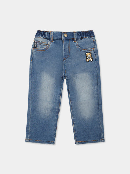 Jeans denim per neonati con Teddy Bear,Moschino Kids,MUP05F LXE43 40334