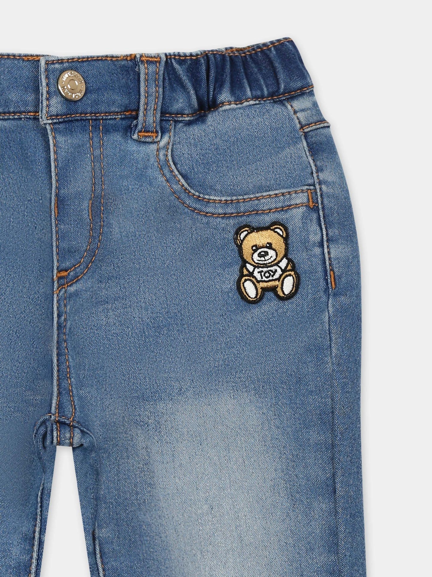 Jeans denim per neonati con Teddy Bear,Moschino Kids,MUP05F LXE43 40334