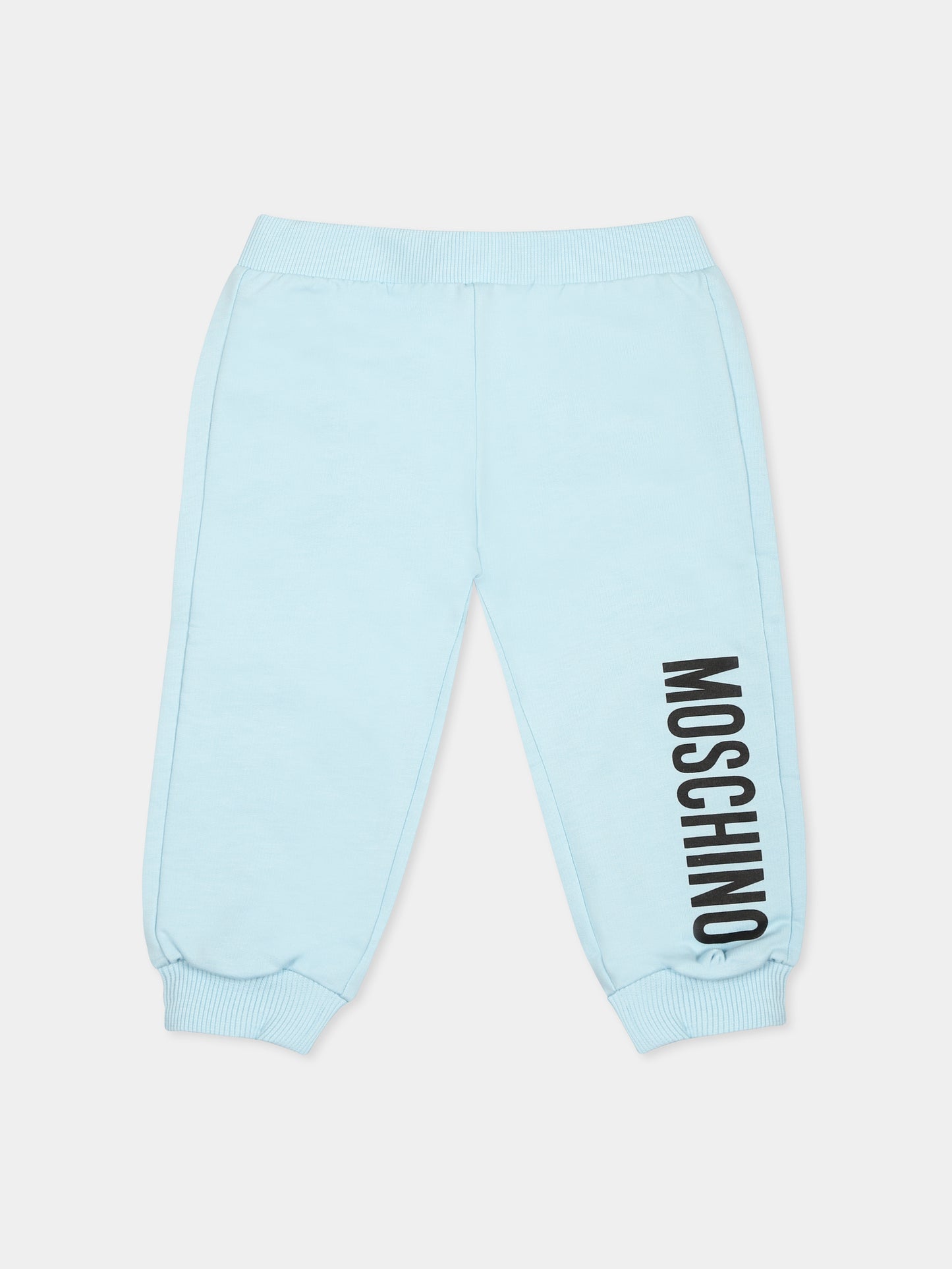 Light blue trousers for baby boy with logo