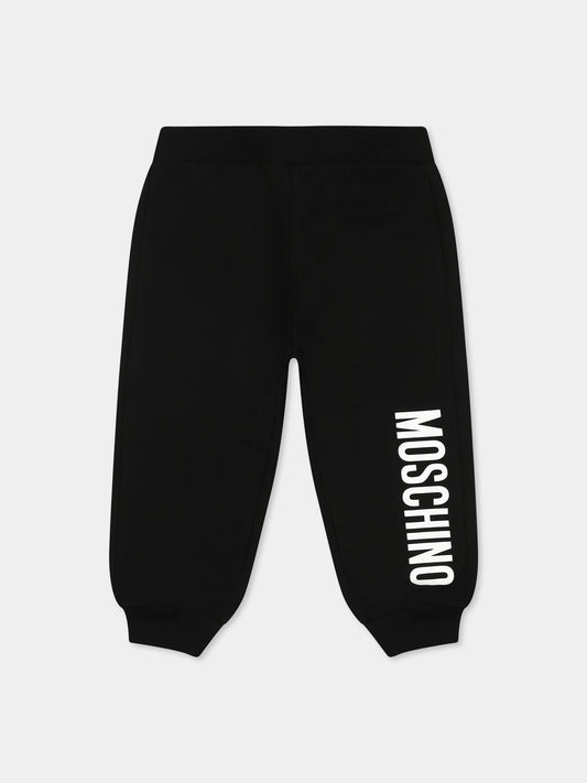 Pantaloni neri per neonati con logo,Moschino Kids,MUP05G LCA19 60100