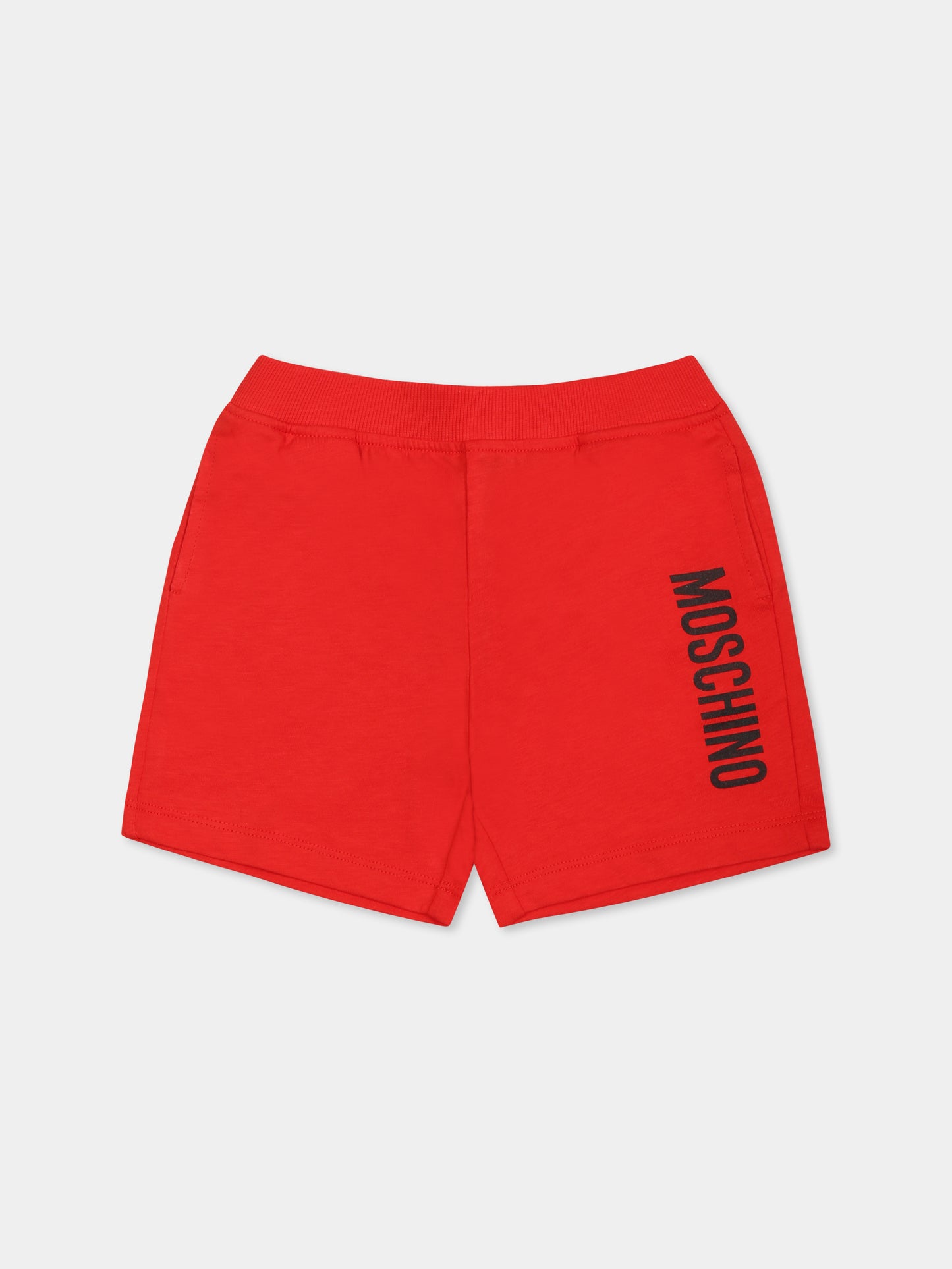 Shorts rossi per neonato con logo,Moschino Kids,MUQ01L LAA23 50109