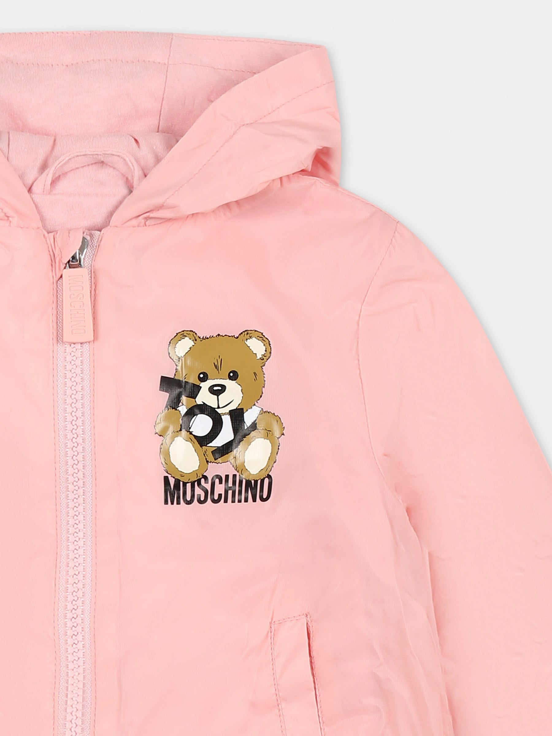 Giacca a vento rosa per neonata con Teddy Bear,Moschino Kids,MUS02W L3A69 50209