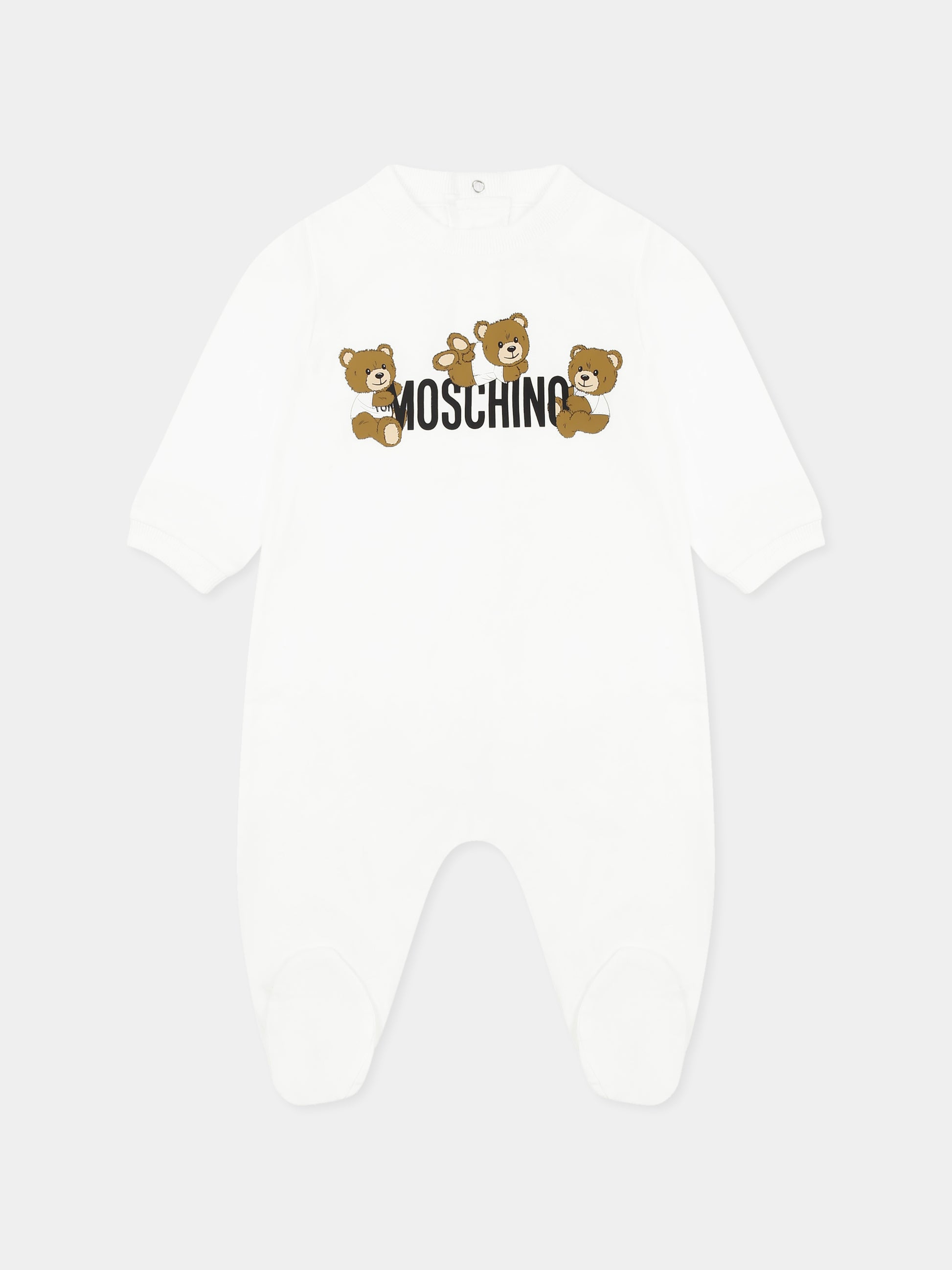Tutina bianca per neonati con tre Teddy Bears,Moschino Kids,MUT047 LAA03 10101