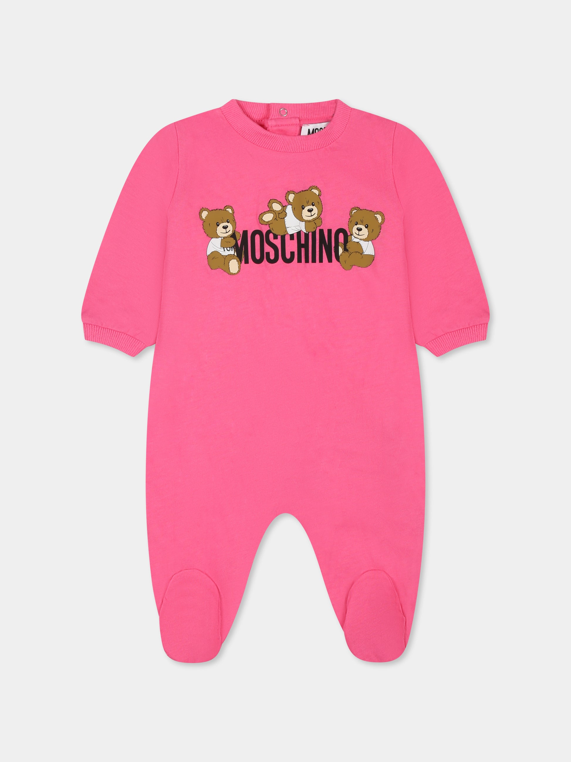 Tutina fucsia per neonata con tre Teddy Bears,Moschino Kids,MUT047 LAA03 50533