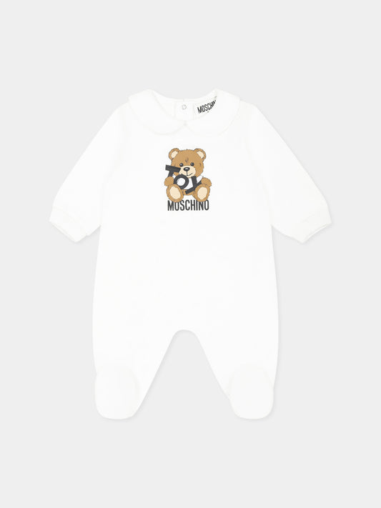 Tutina bianca per neonati con Teddy Bear,Moschino Kids,MUT048 LCA19 10101