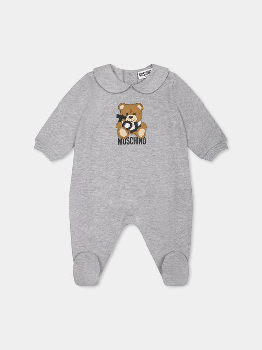 Tutina grigia per neonati con Teddy Bear,Moschino Kids,MUT048 LCA19 60926