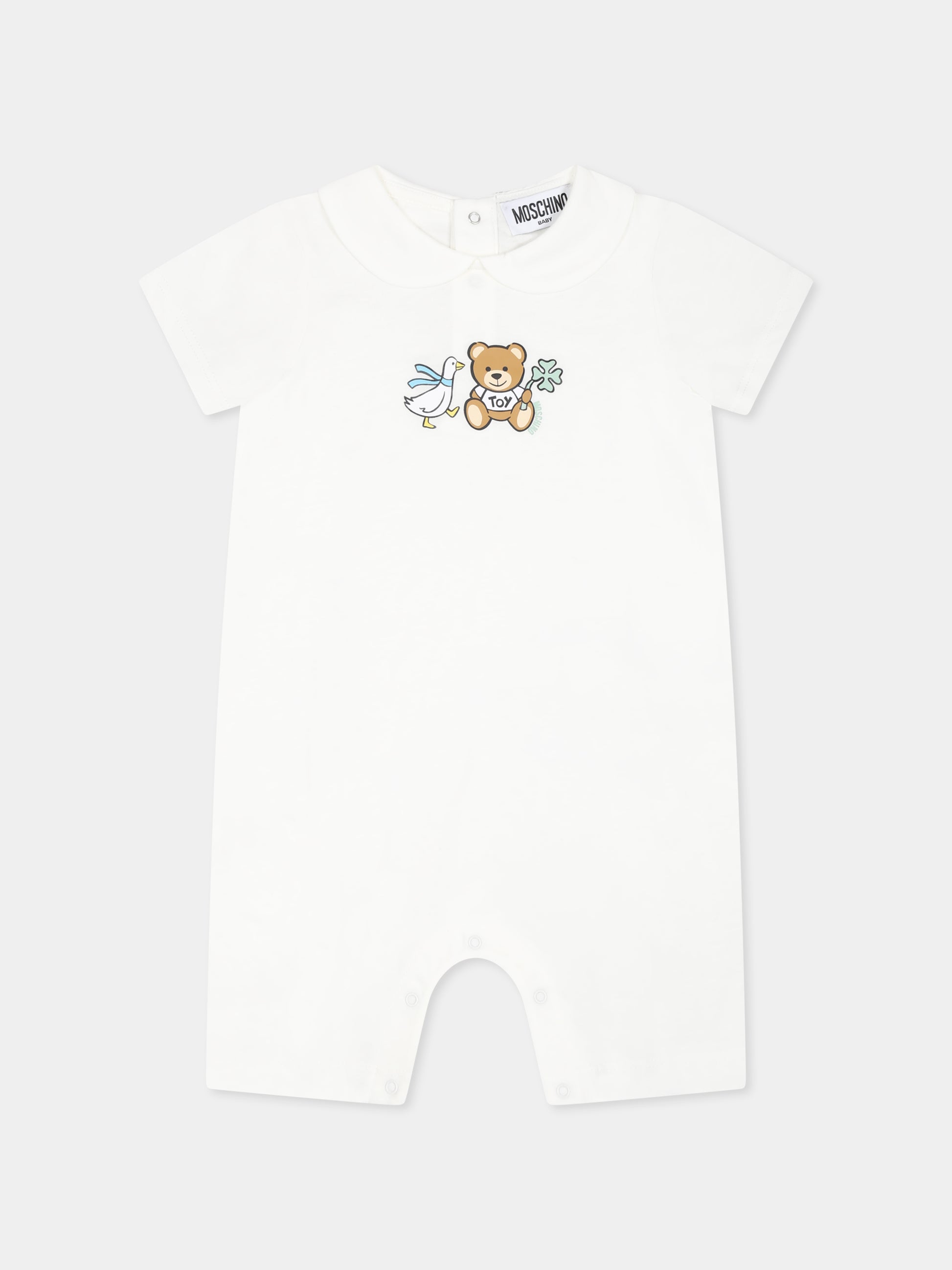 Pagliaccetto avorio per neonati con Teddy Bear e oca,Moschino Kids,MUT04B LAA03 10063