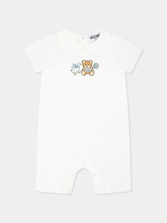 Pagliaccetto avorio per neonati con Teddy Bear e oca,Moschino Kids,MUT04B LAA03 10063