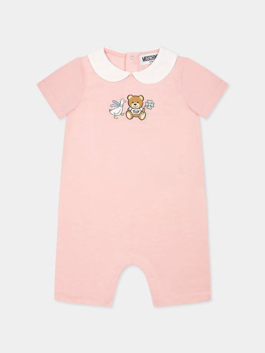 Pink romper for baby girl with Teddy Bear